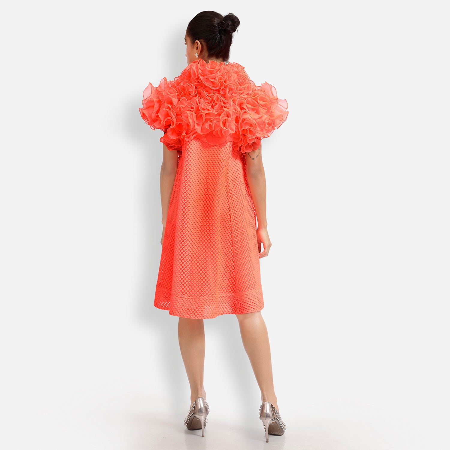 Neon Mesh Net Frill Neck Dress