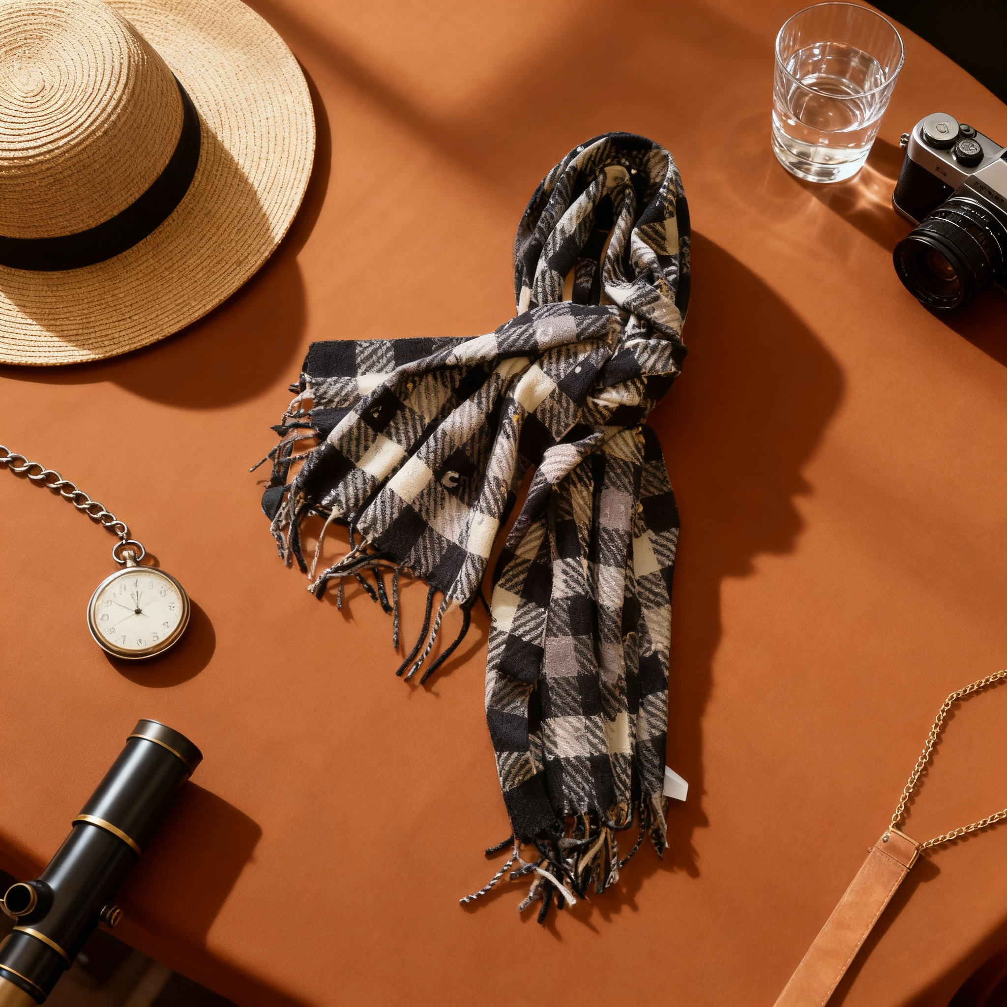 Black And White Check Stole With Foil Print