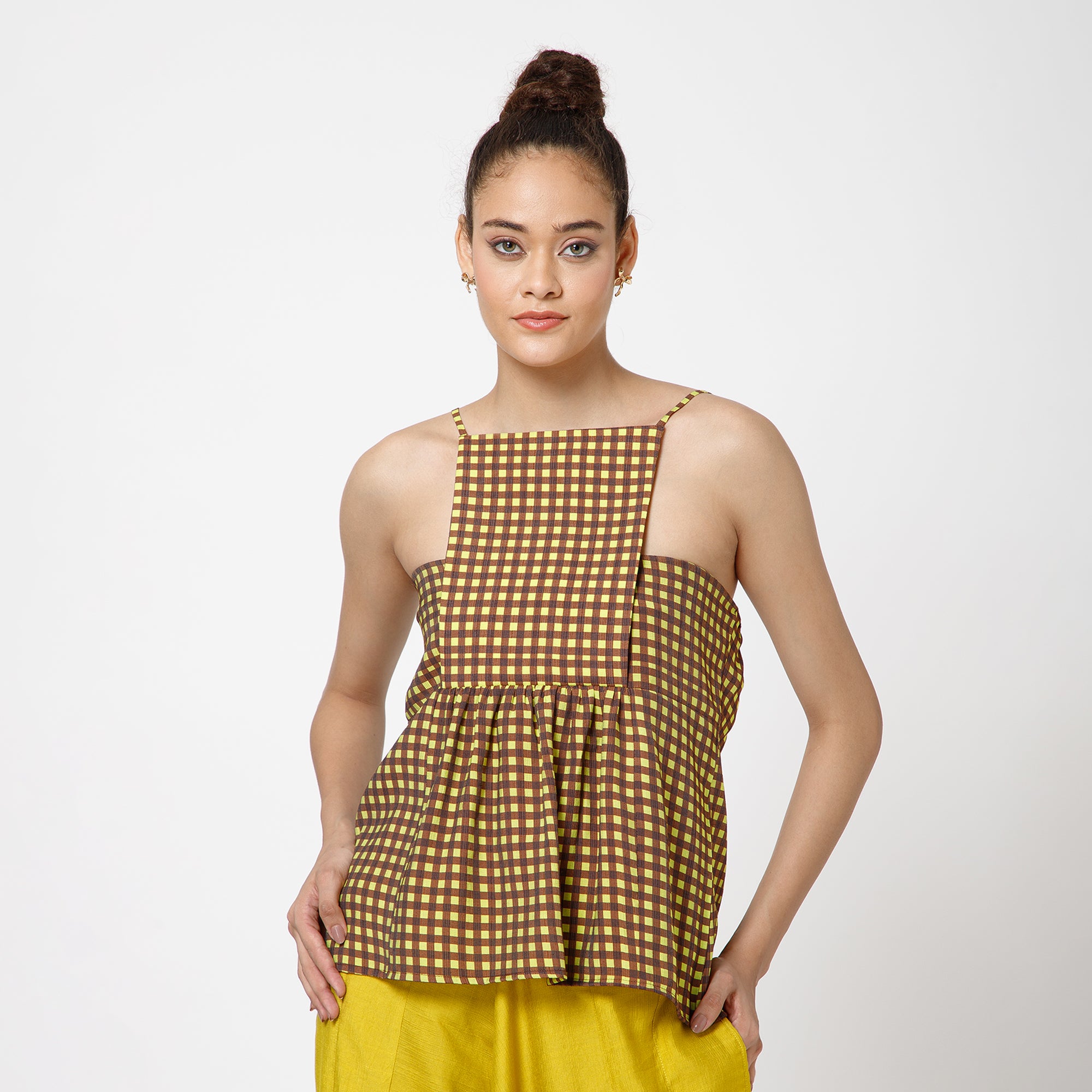 Brown Yellow Check Spaghetti