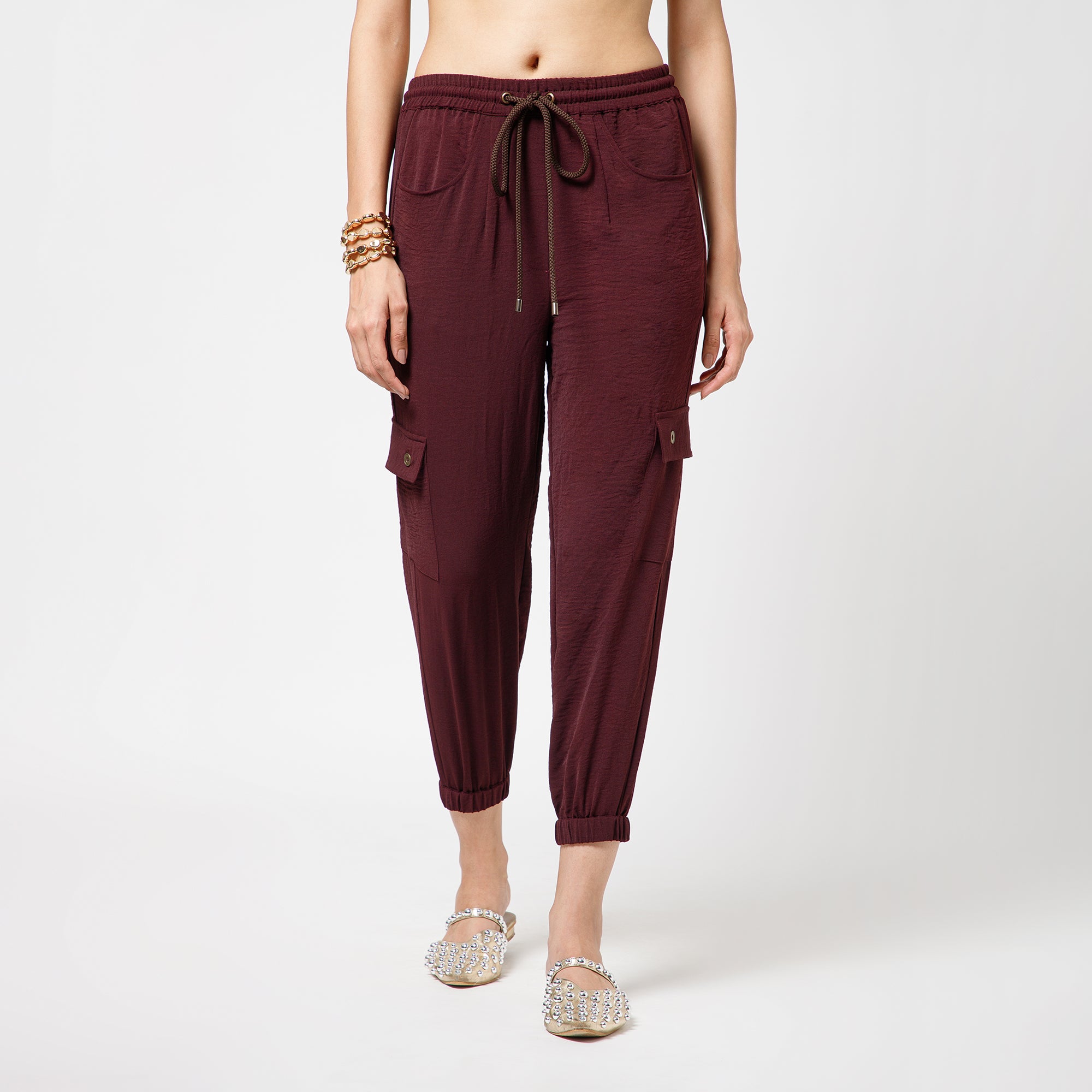 Prune Crepe Pant With Bottom Elastic