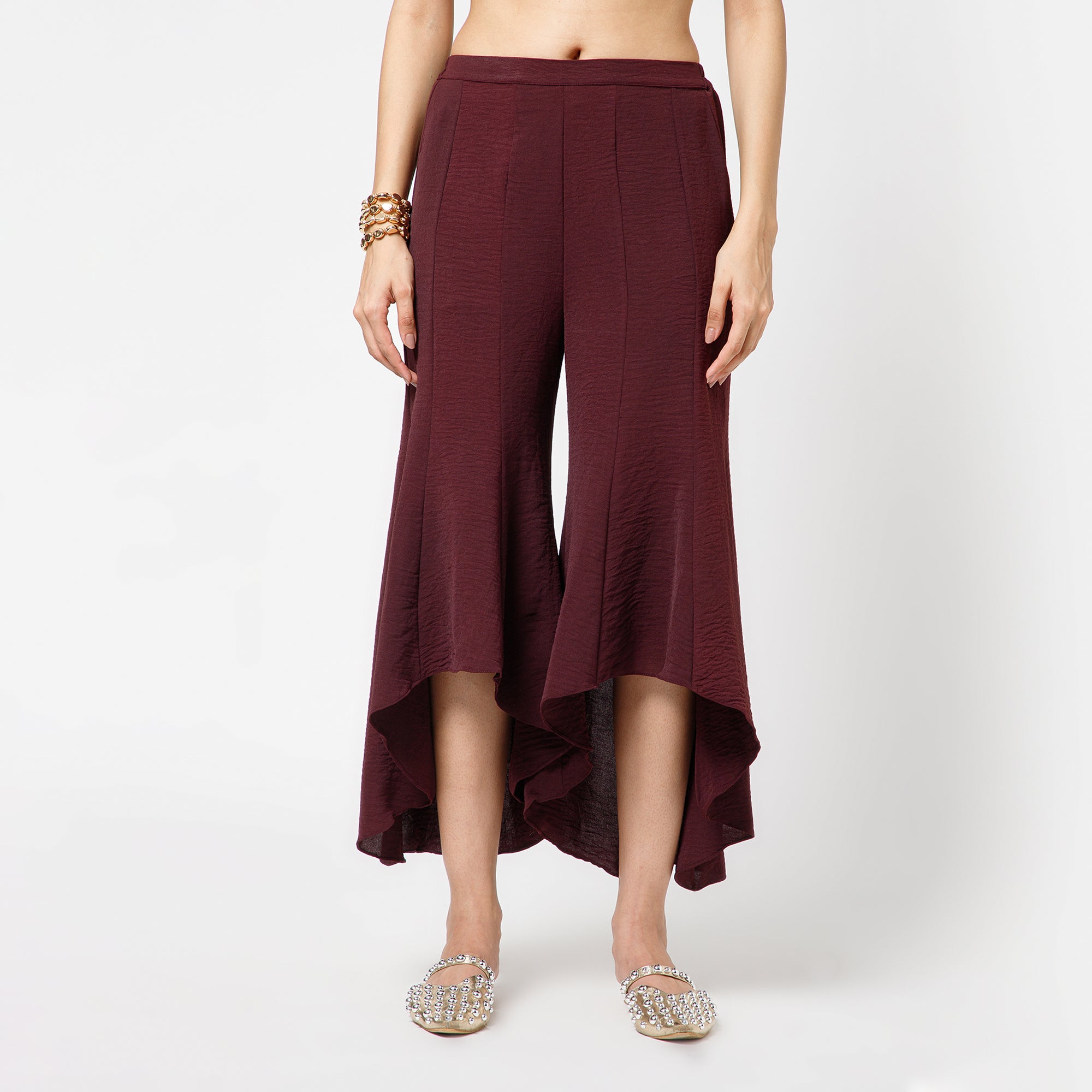 Prune Crepe Asymmetrical Plazzo