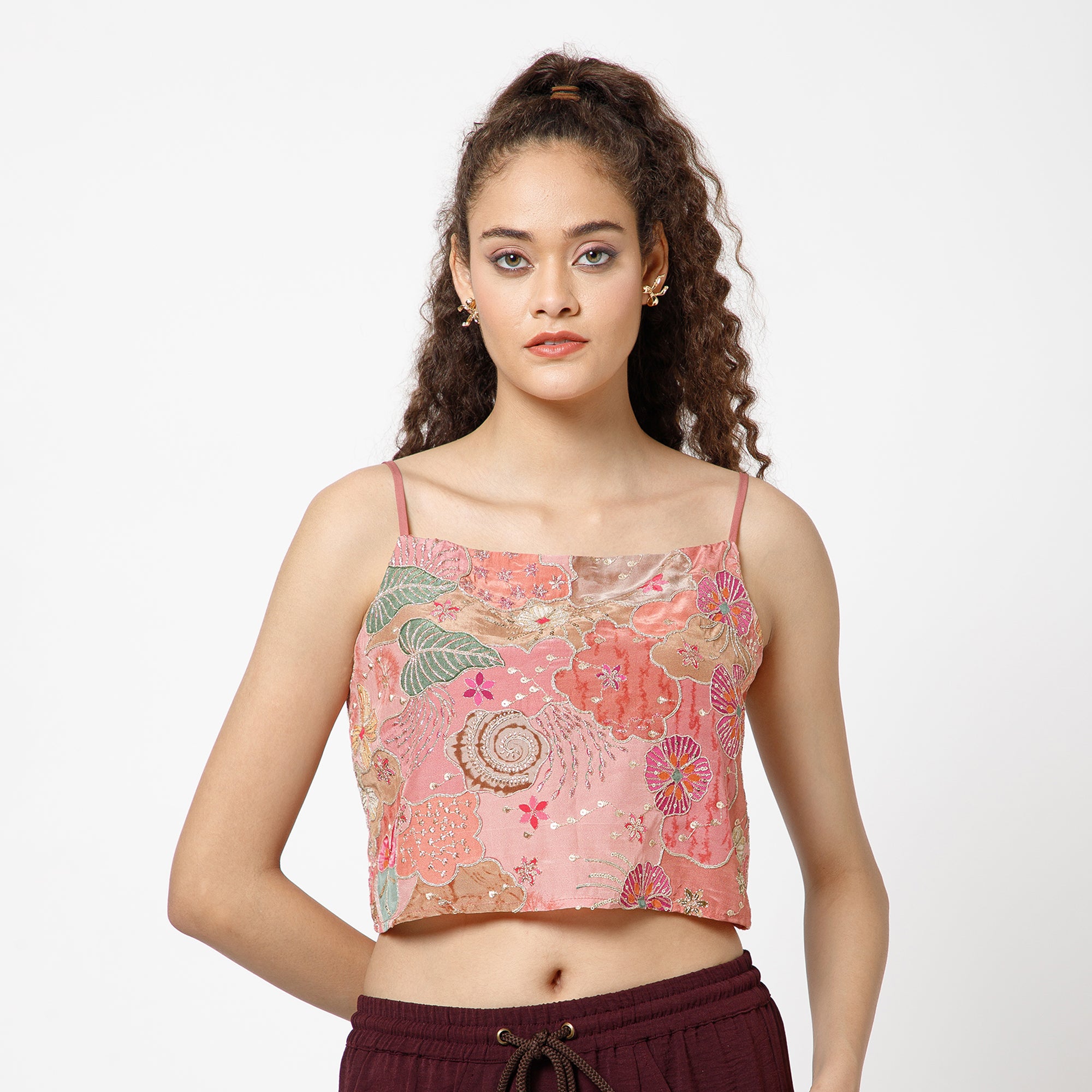 Pink Embroidery Crop Top