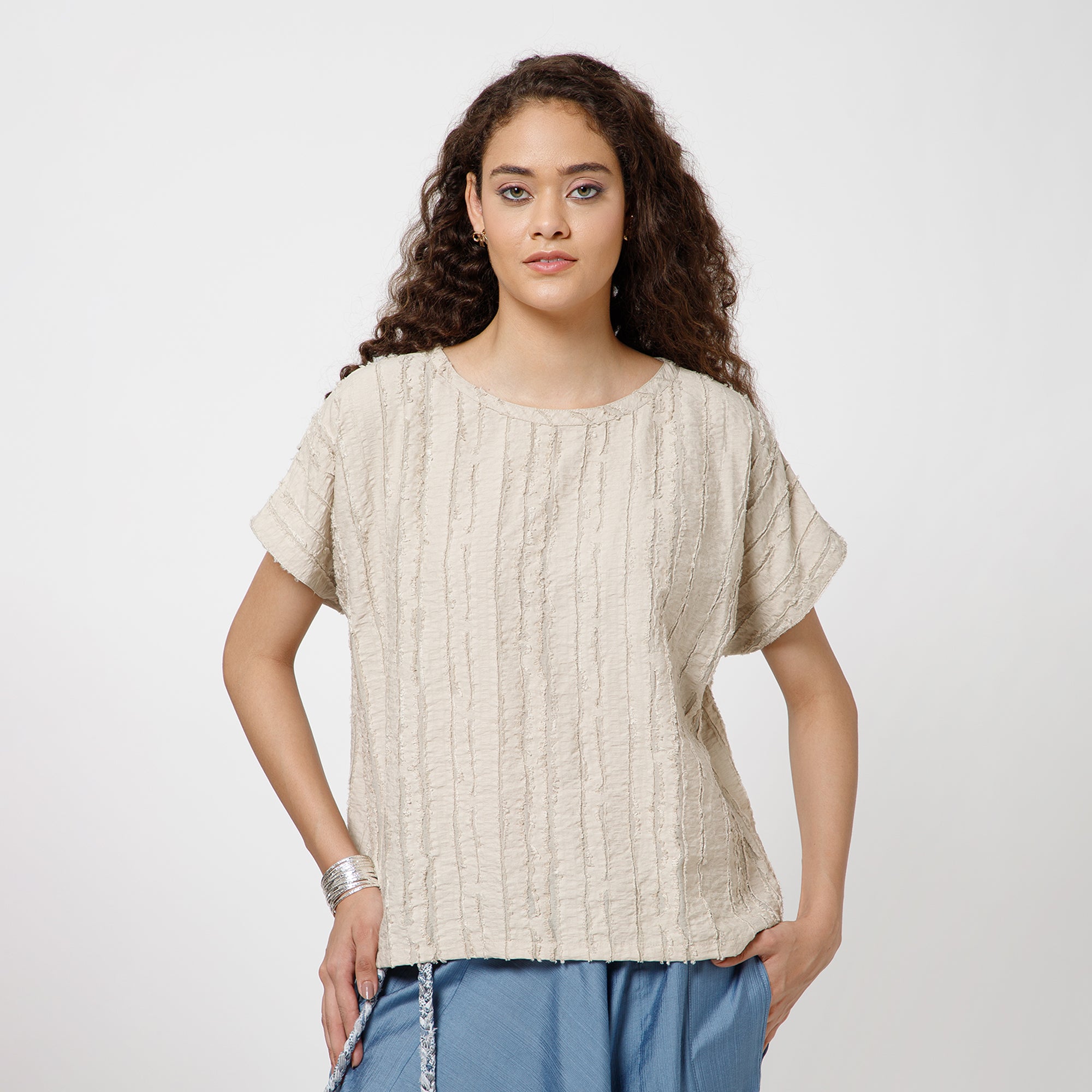 Beige Top Textured Fabric Top