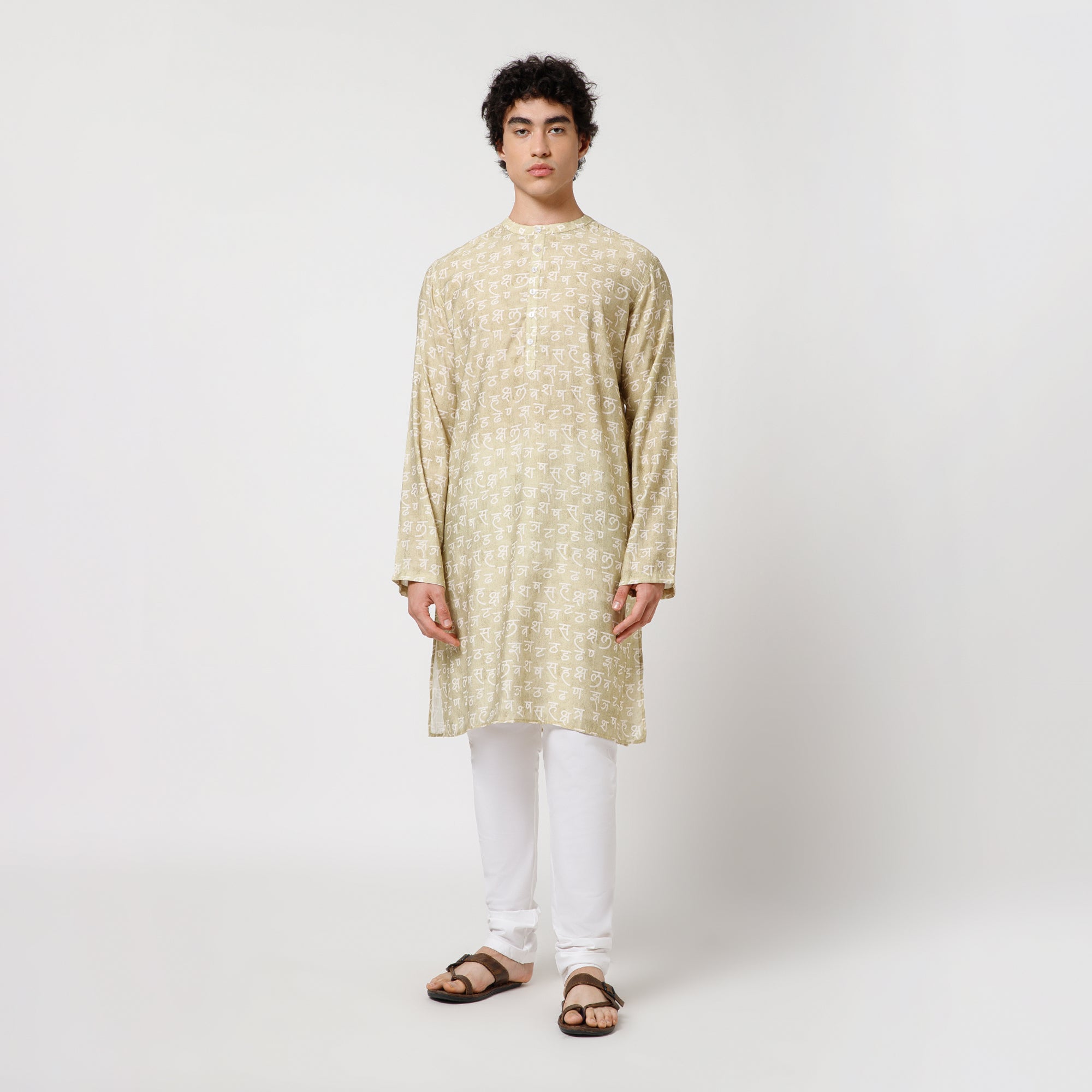 Hindi Print Lime Green Kurta