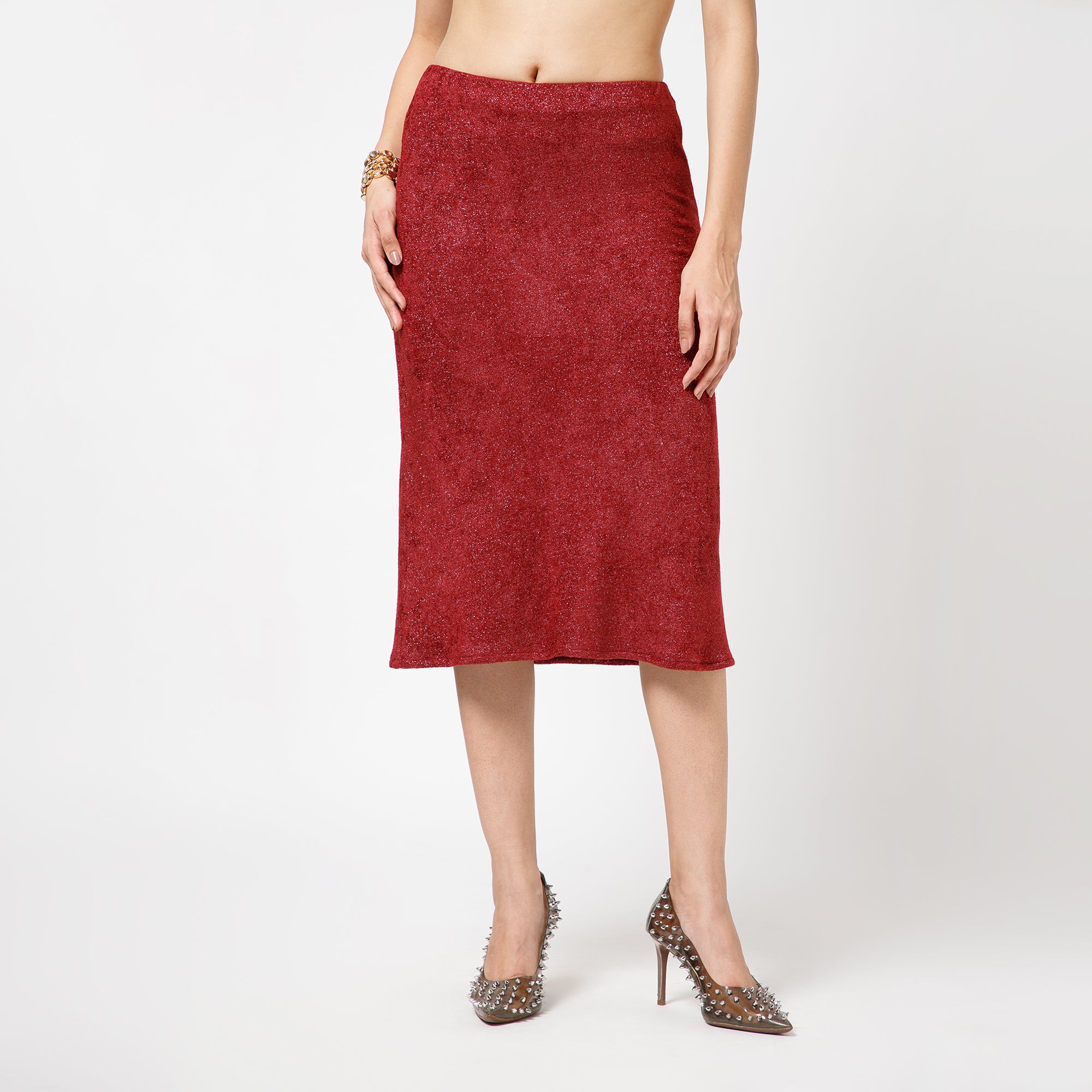 Maroon Shimmer Velvet Skirt