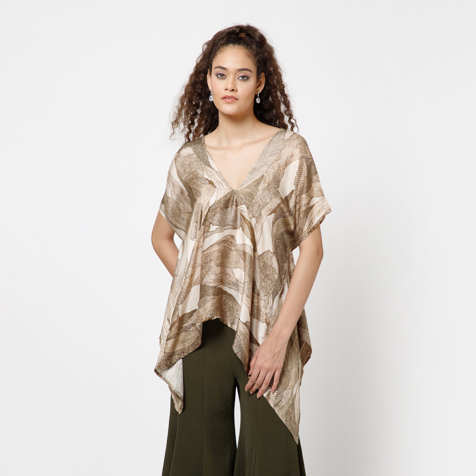 Olive Printed Kaftan Top