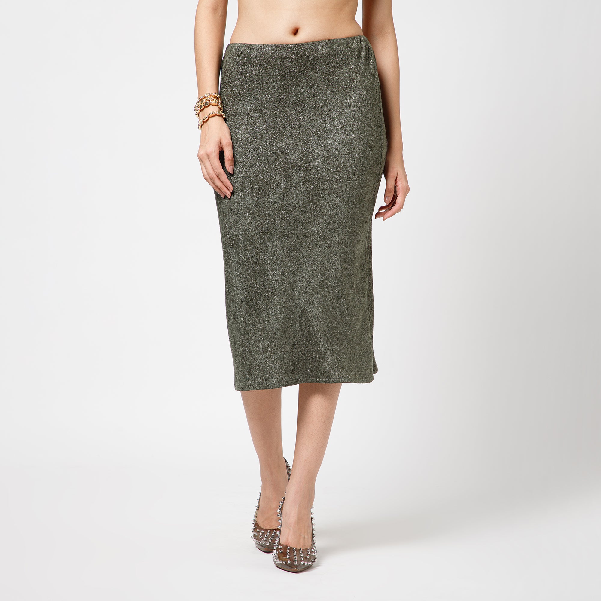 Green Shimmer Velvet Skirt