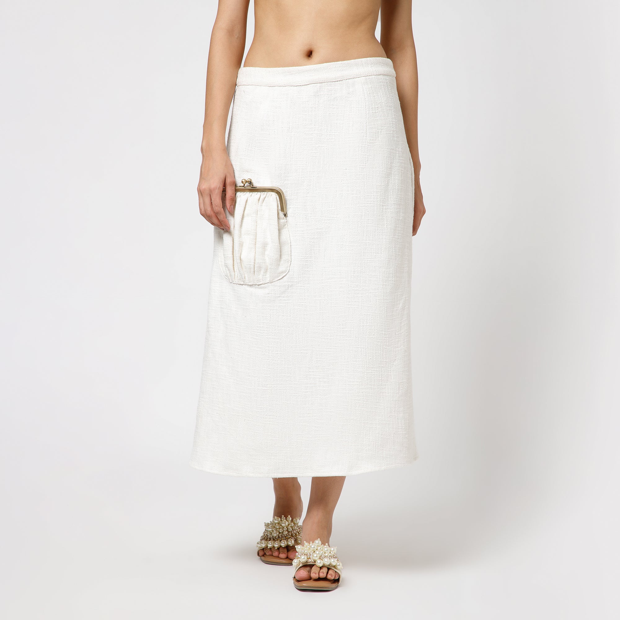 Off White Jute Clutch Pocket Skirt
