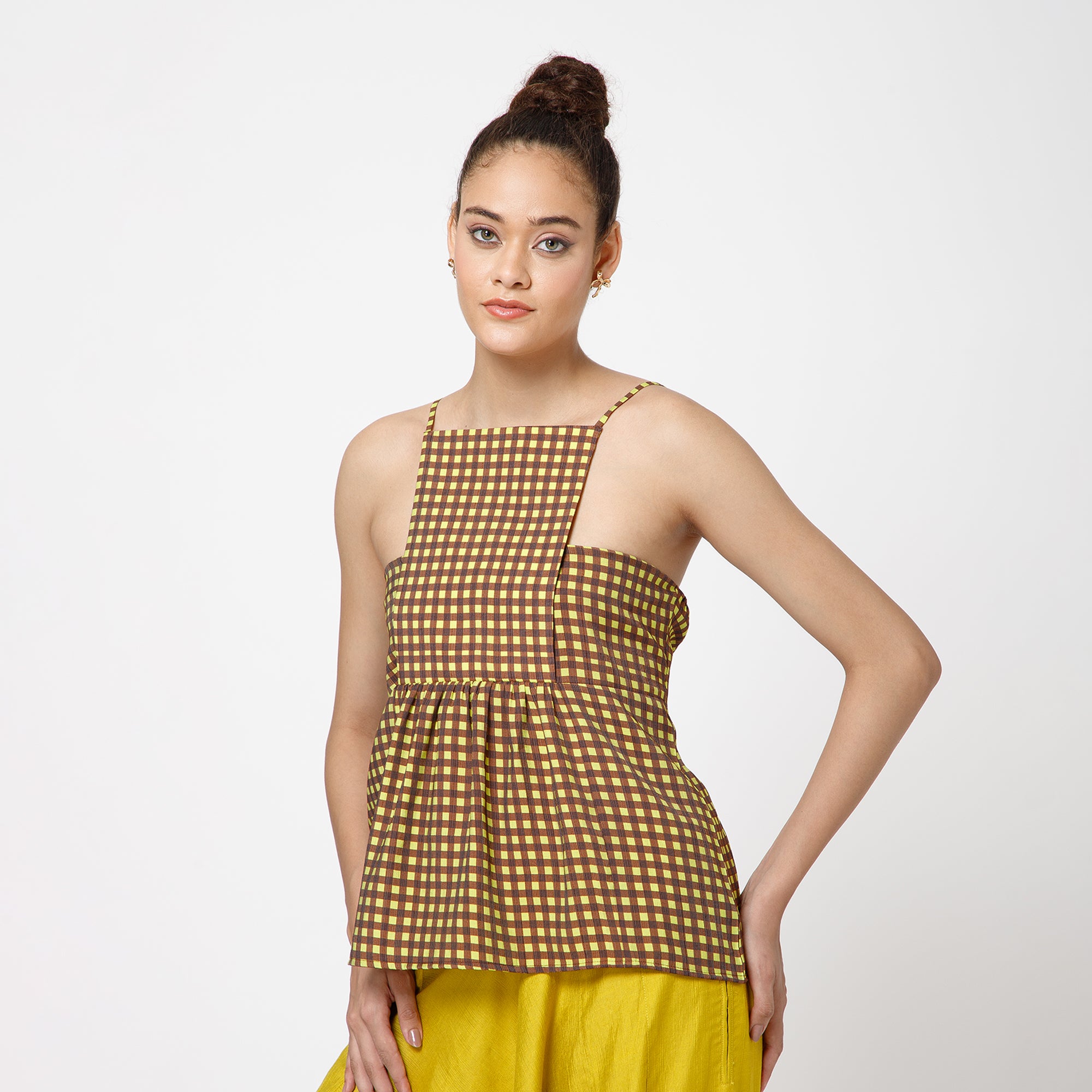 Brown Yellow Check Spaghetti