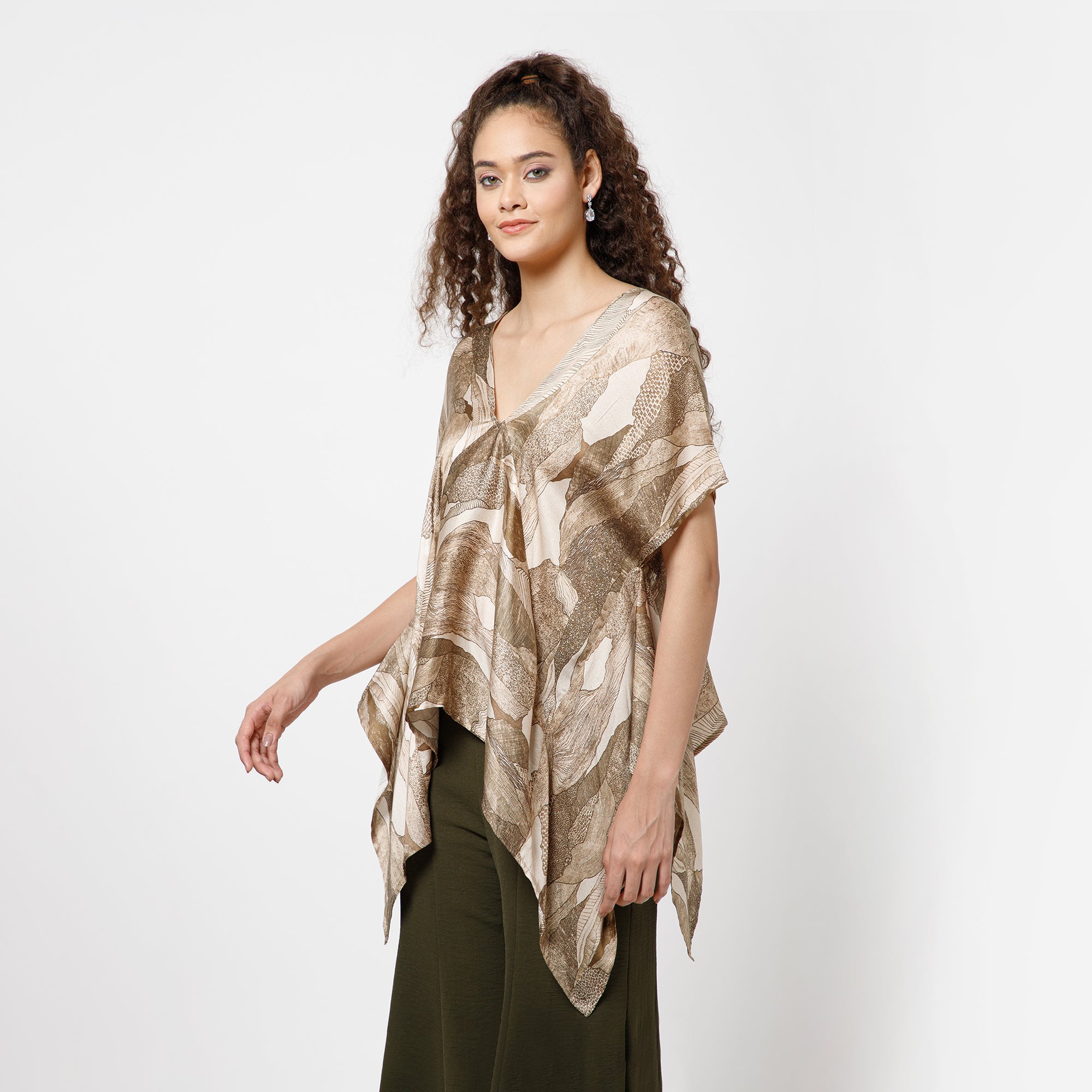 Olive Printed Kaftan Top