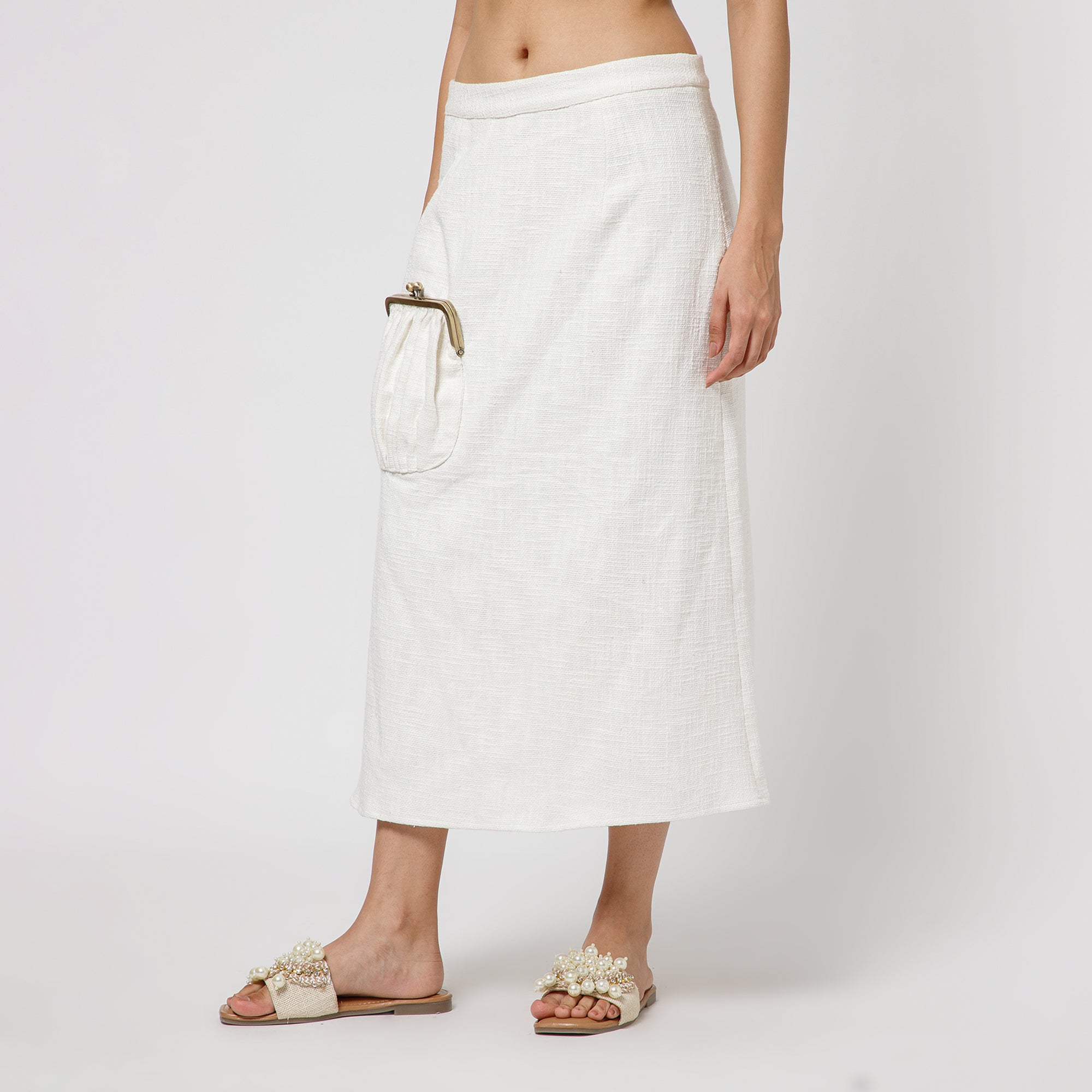 Off White Jute Clutch Pocket Skirt
