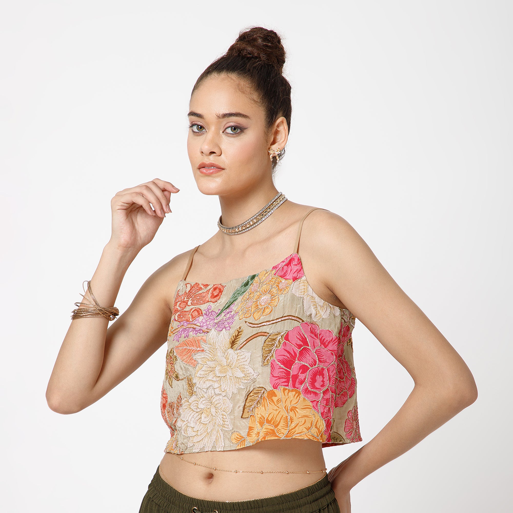 Beige Embroidery Crop Top