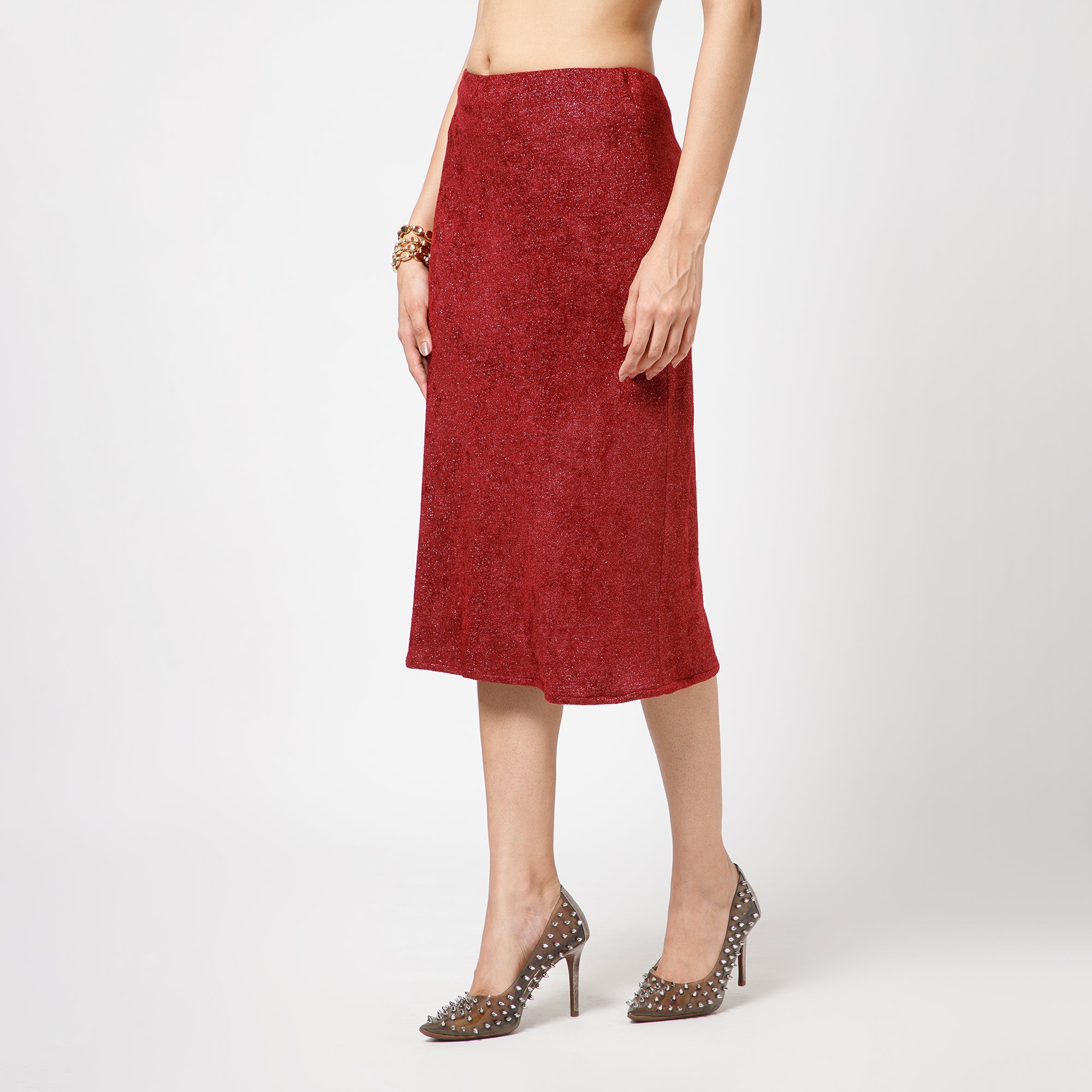 Maroon Shimmer Velvet Skirt