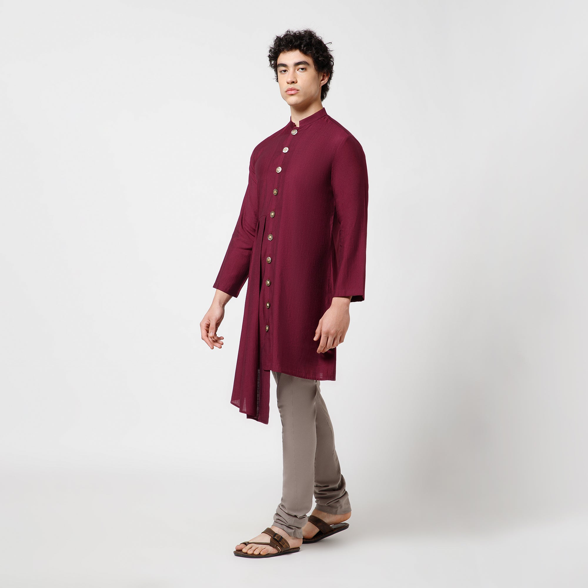 Prune Pleated Kurta