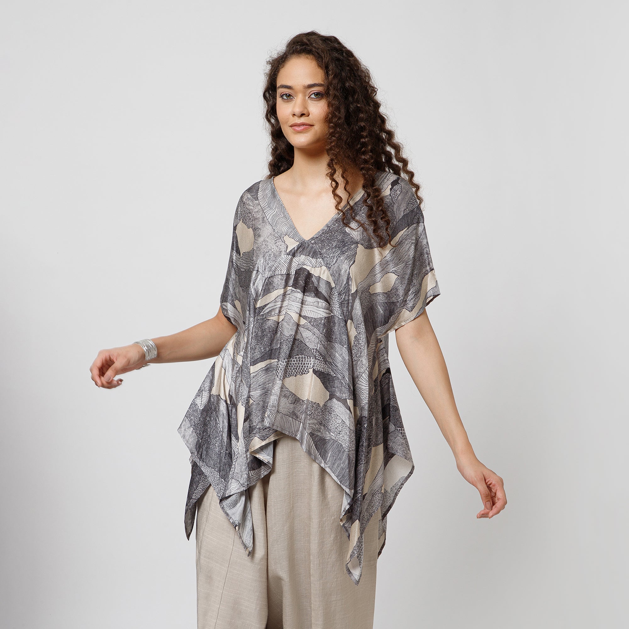 Black Printed Kaftan Top