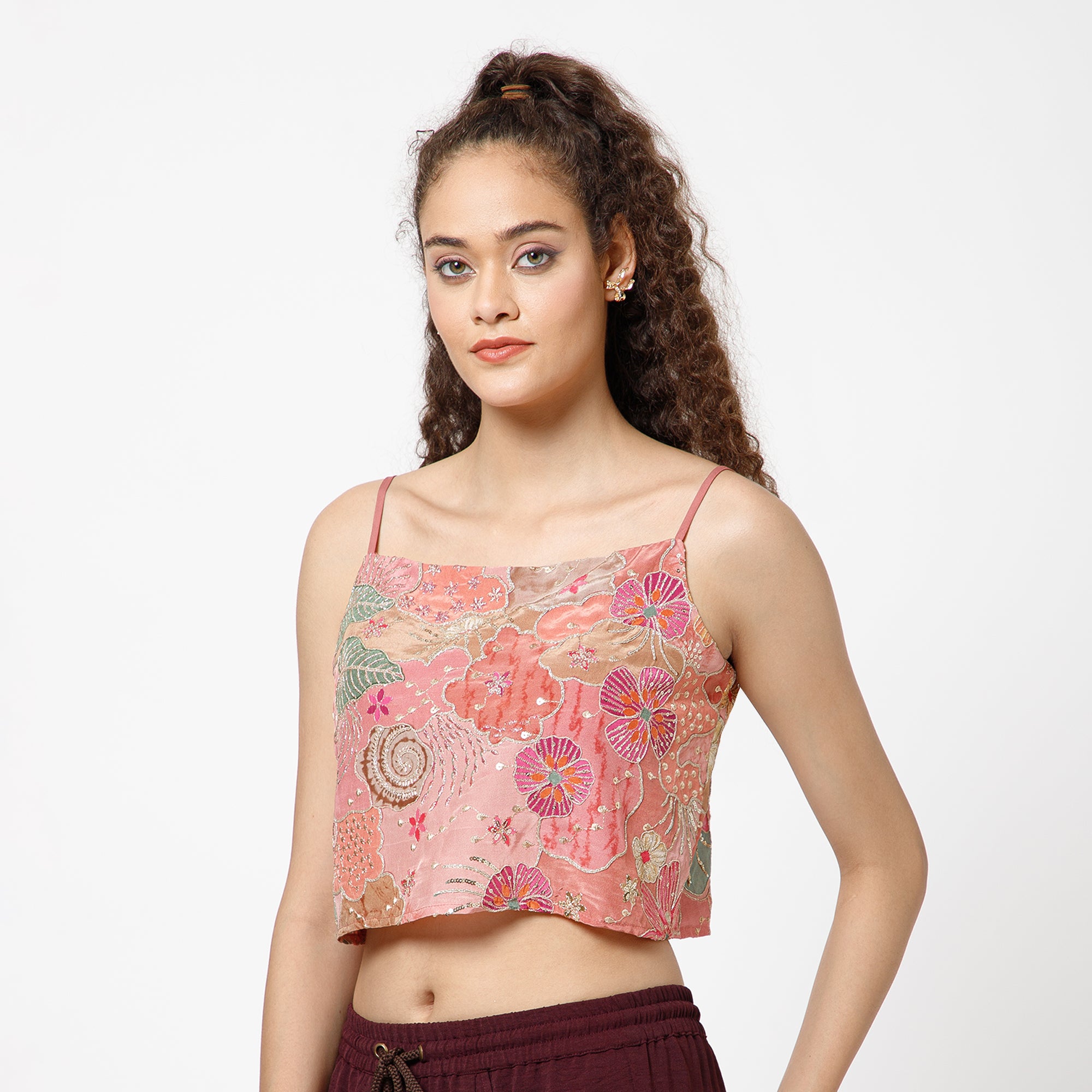Pink Embroidery Crop Top