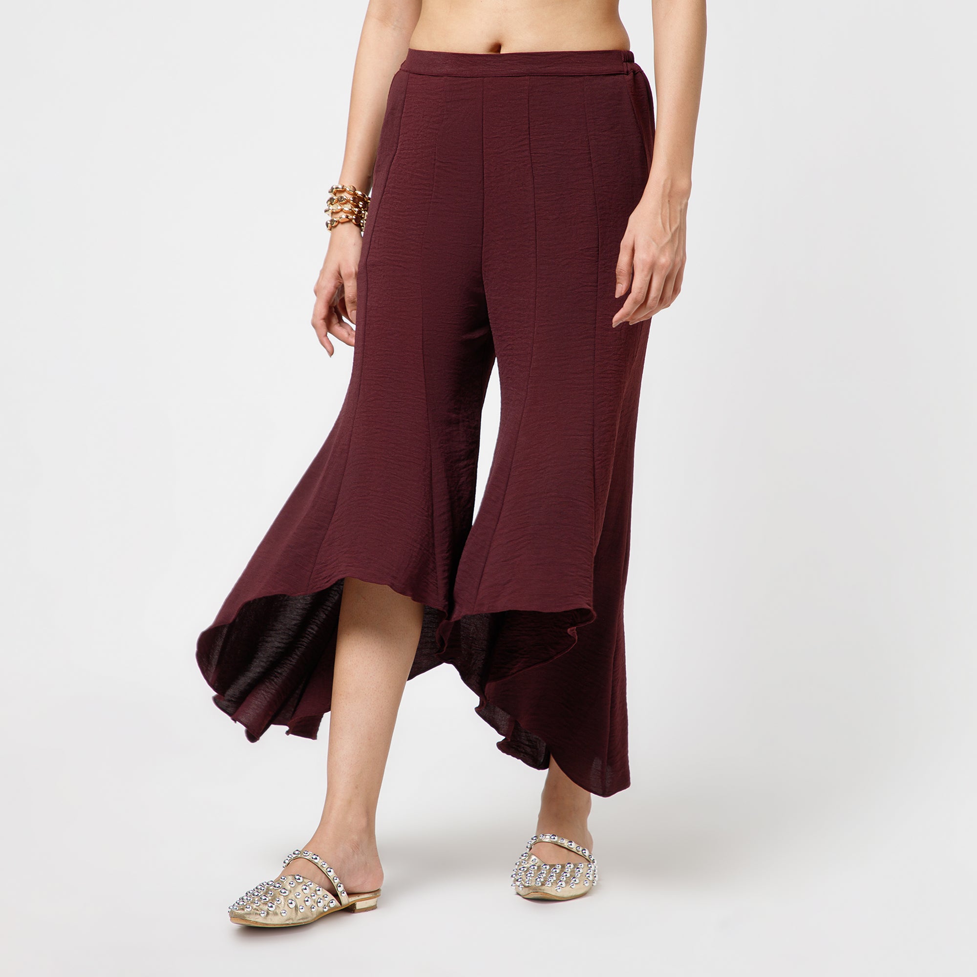 Prune Crepe Asymmetrical Plazzo