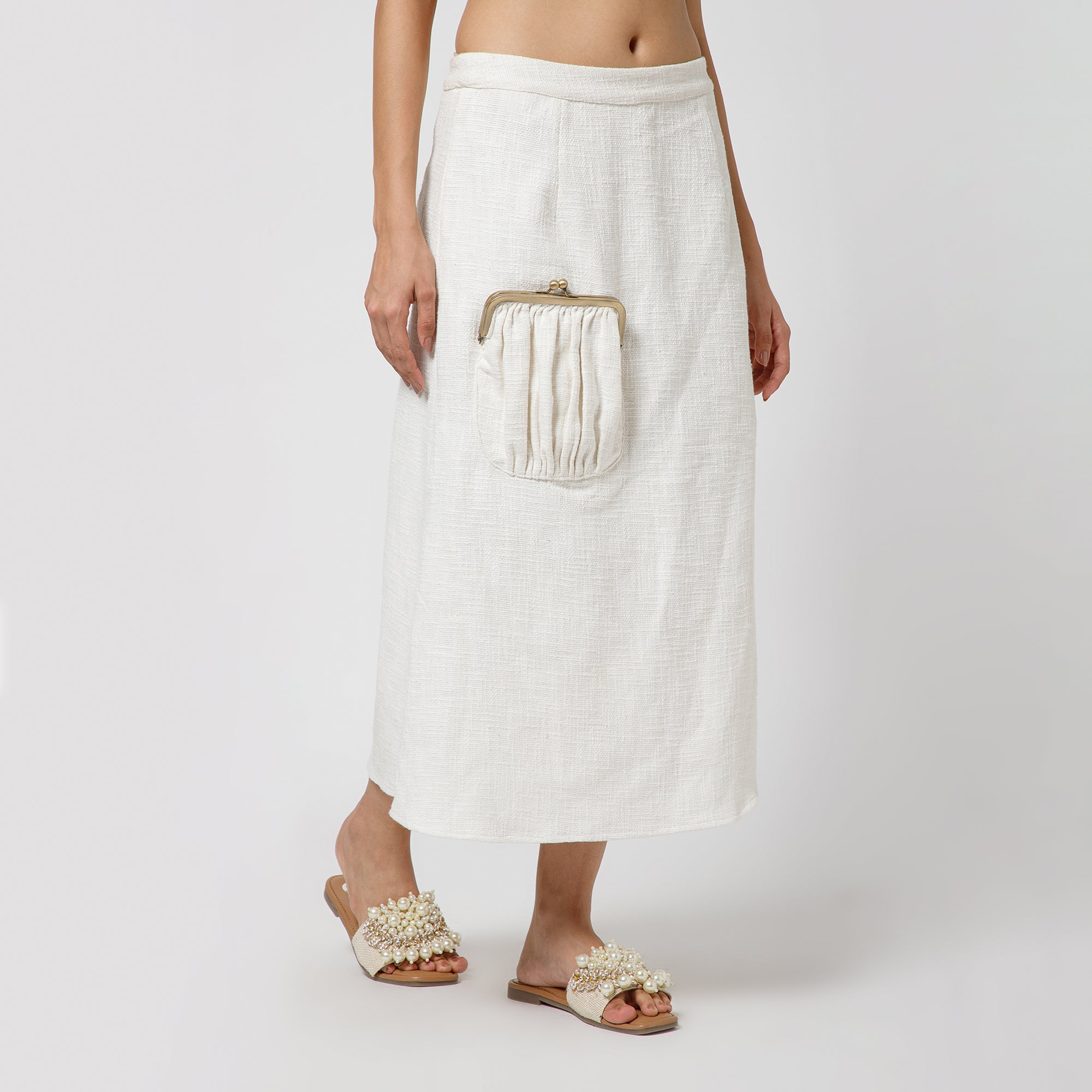 Off White Jute Clutch Pocket Skirt
