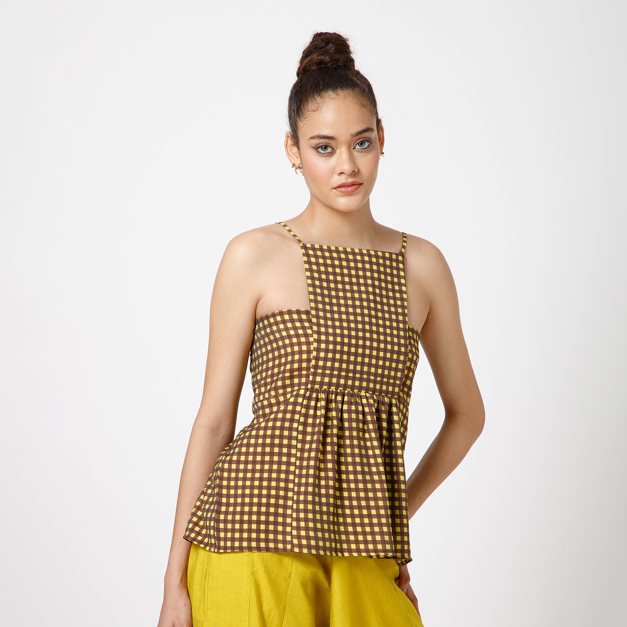 Brown Yellow Check Spaghetti