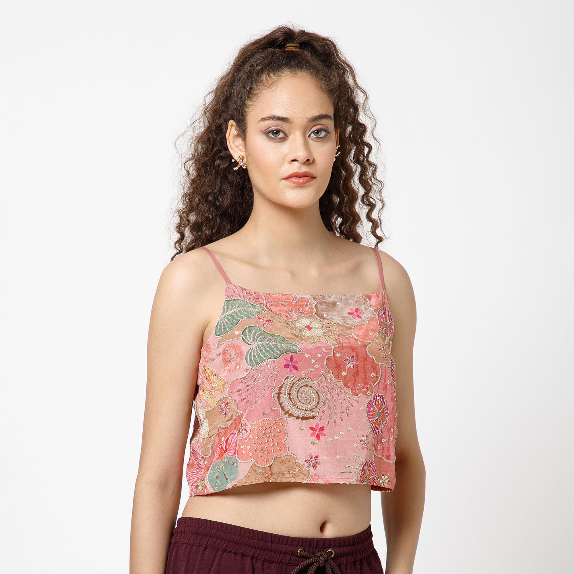 Pink Embroidery Crop Top