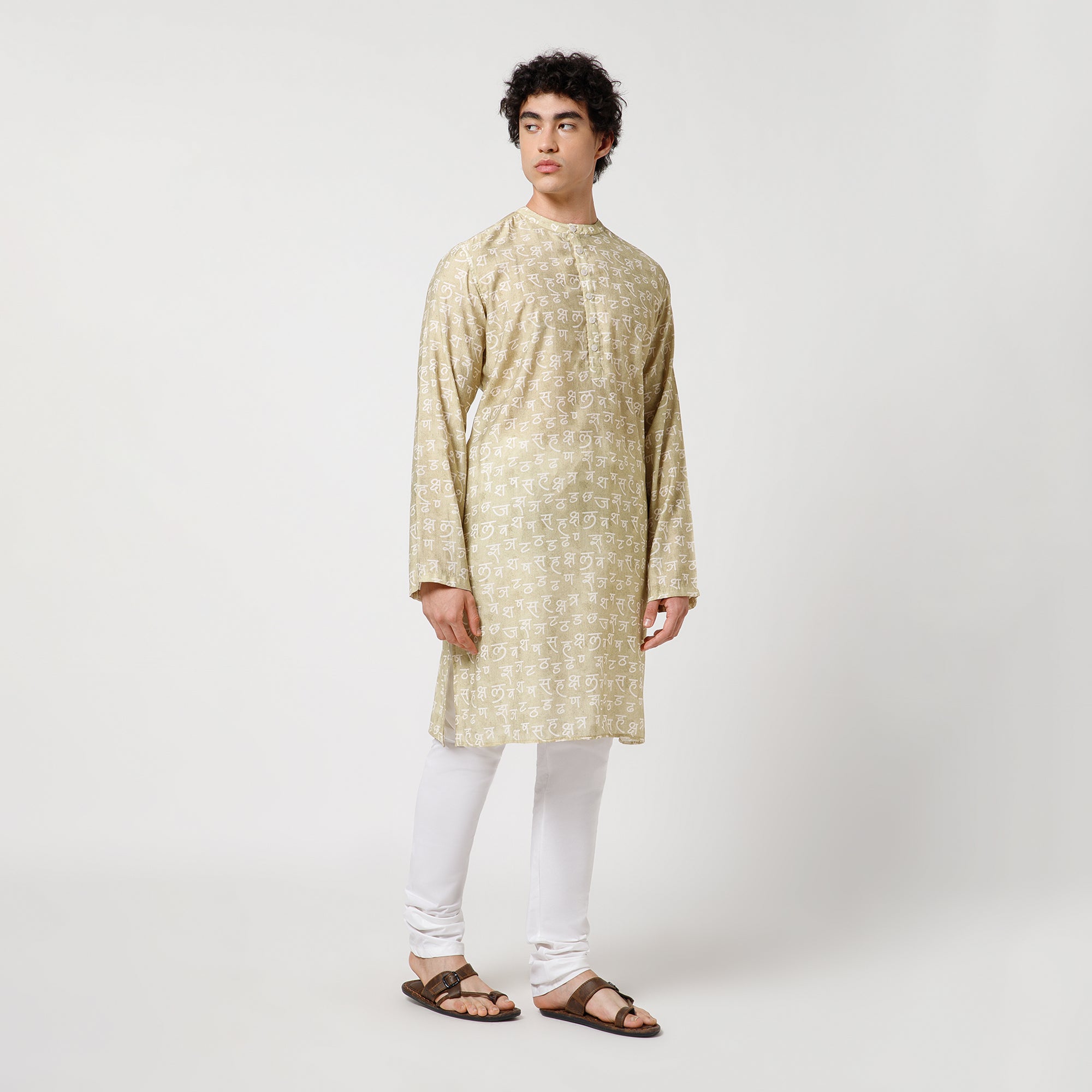 Hindi Print Lime Green Kurta