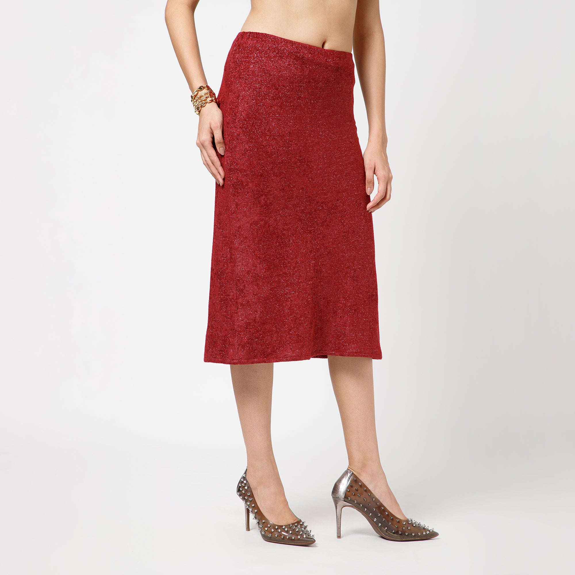 Maroon Shimmer Velvet Skirt