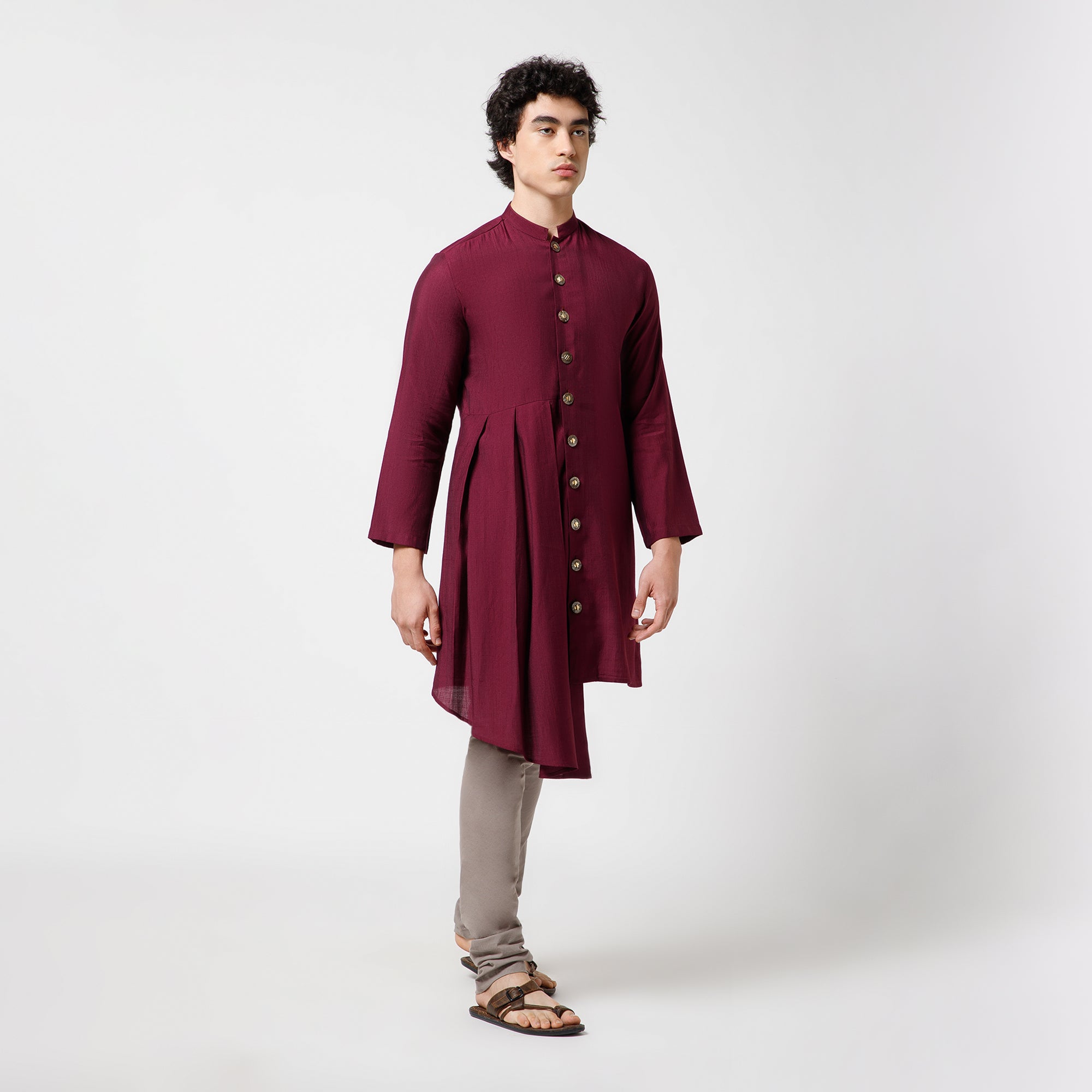Prune Pleated Kurta