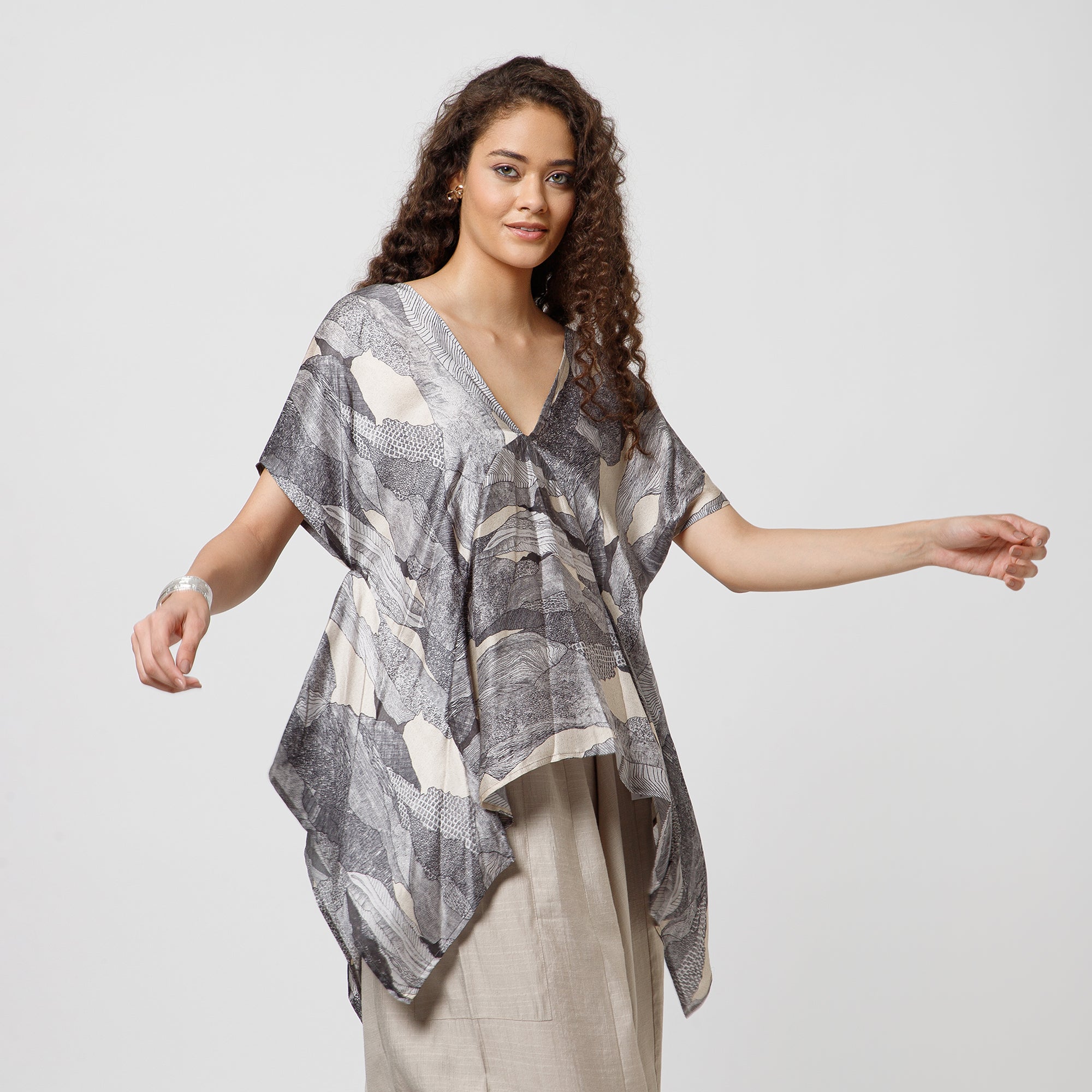 Black Printed Kaftan Top