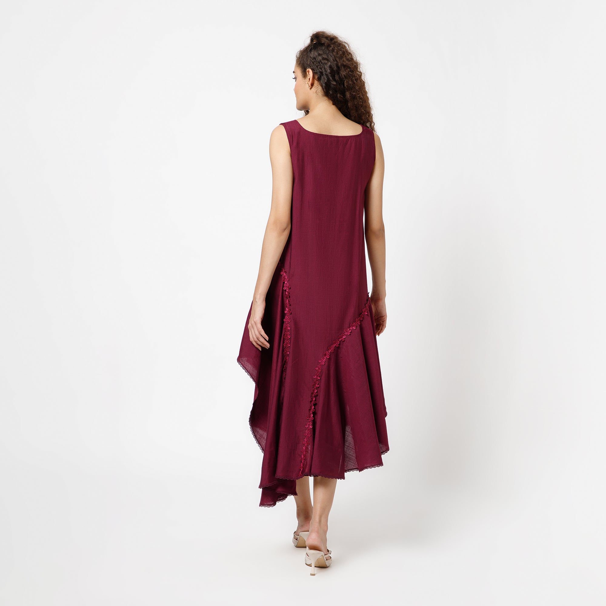 Prune Square Neck Dress With Lace