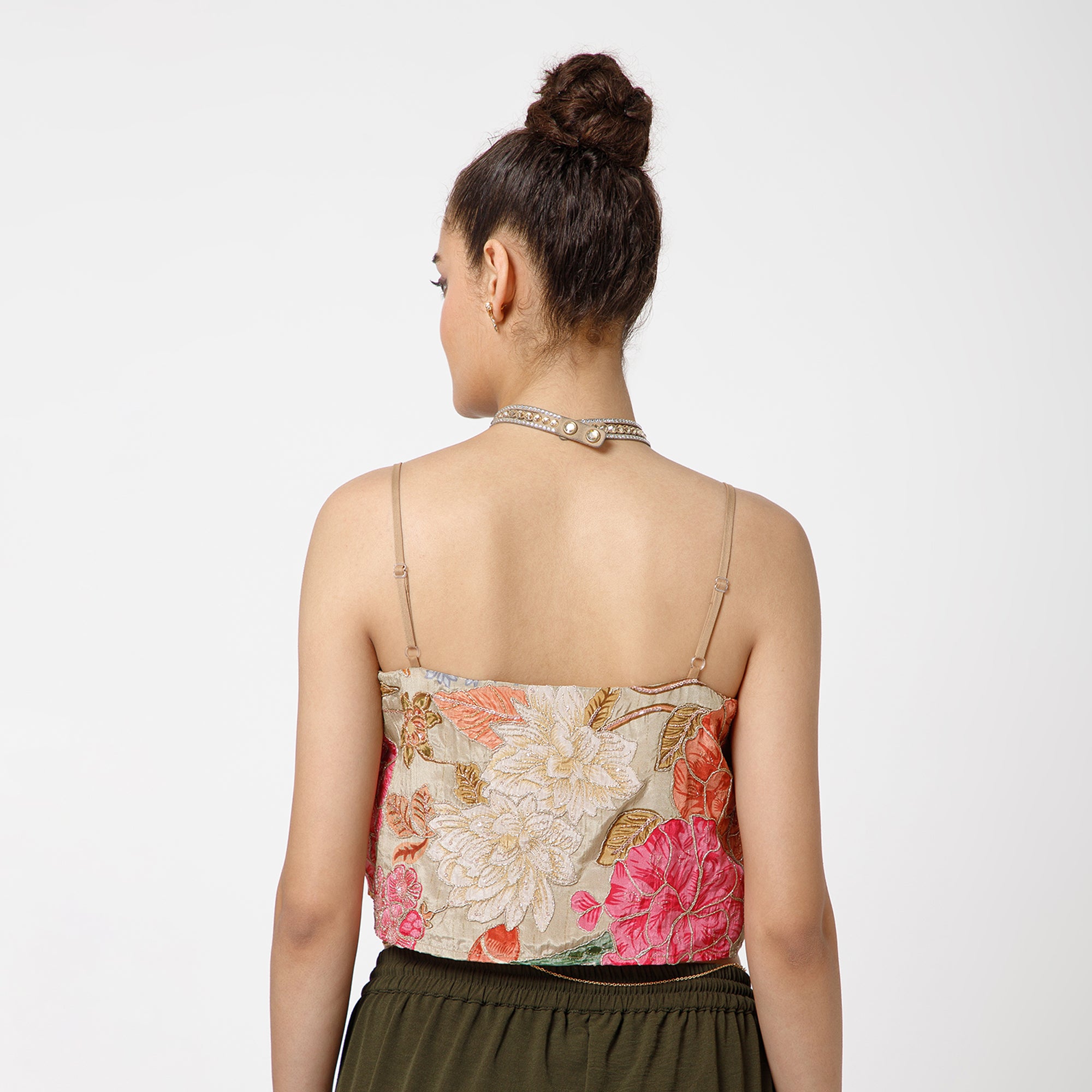 Beige Embroidery Crop Top