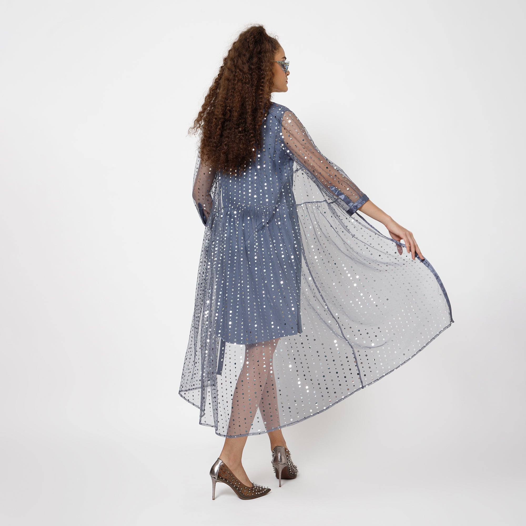 Stone Blue Tunic With Mirror Sequence