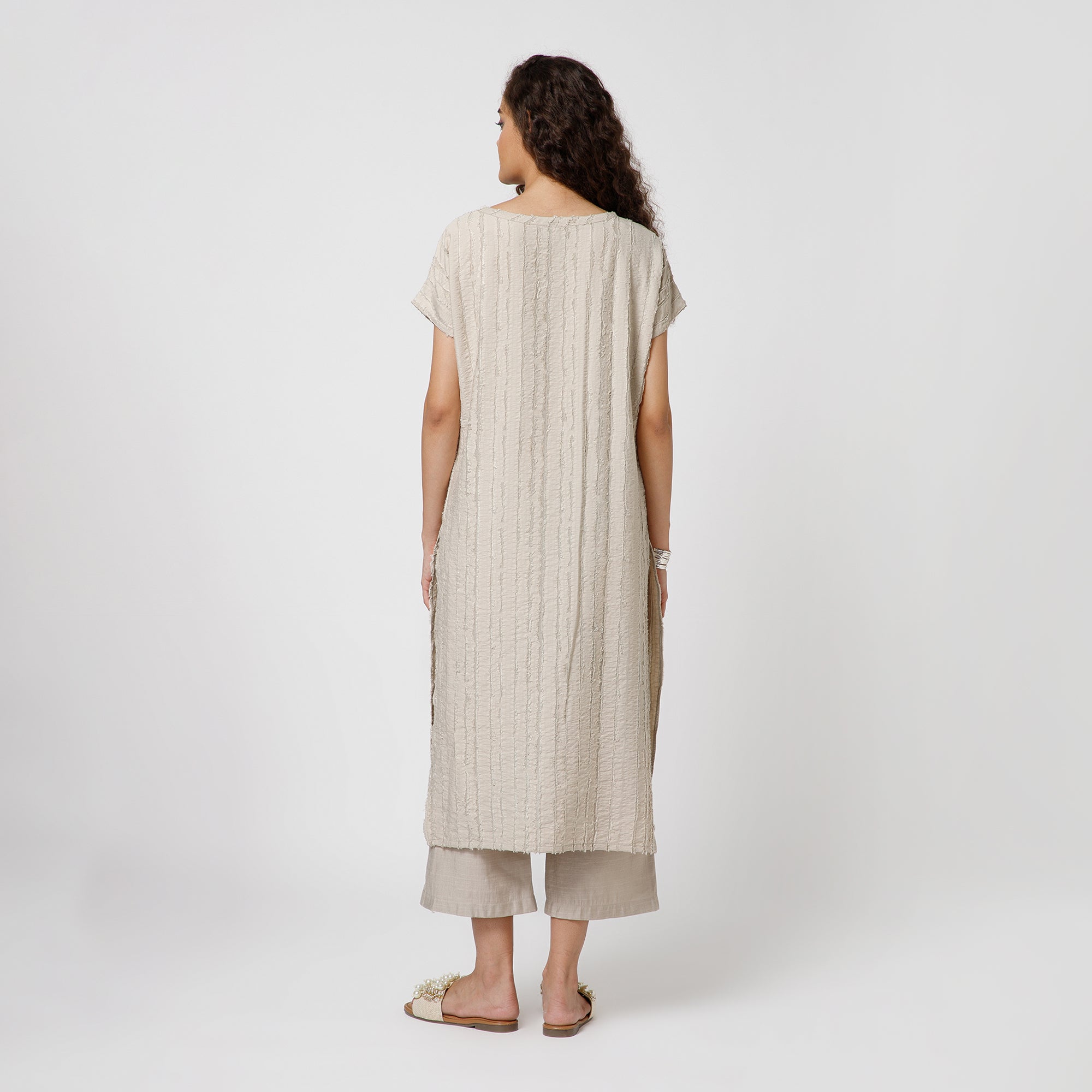 Beige Patch Textured Kurta