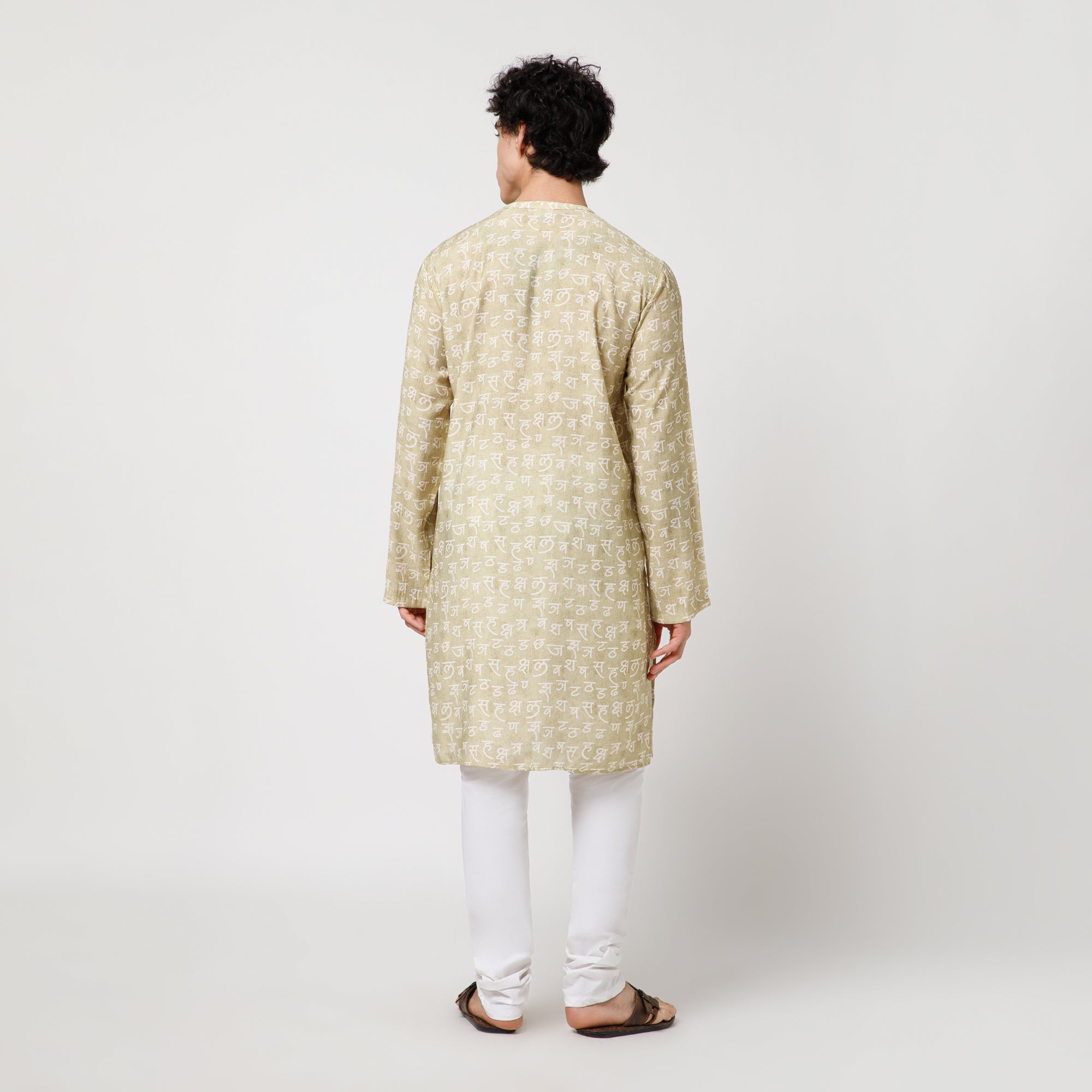 Hindi Print Lime Green Kurta