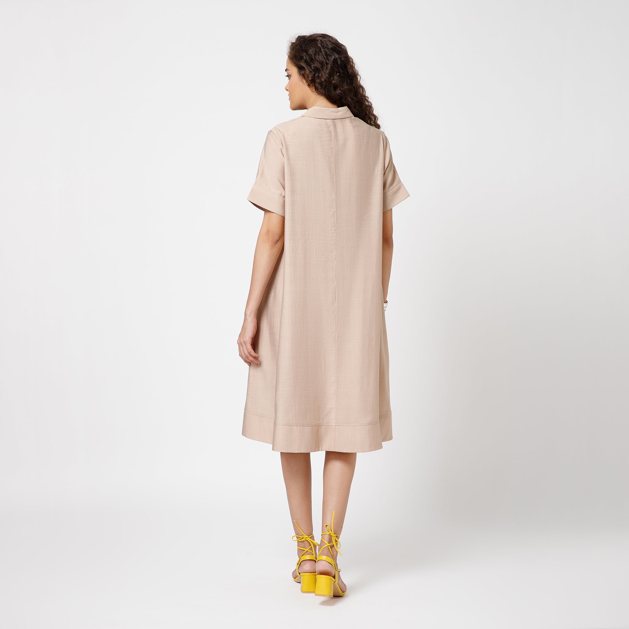 Beige Dress With Butterfly Embroidery