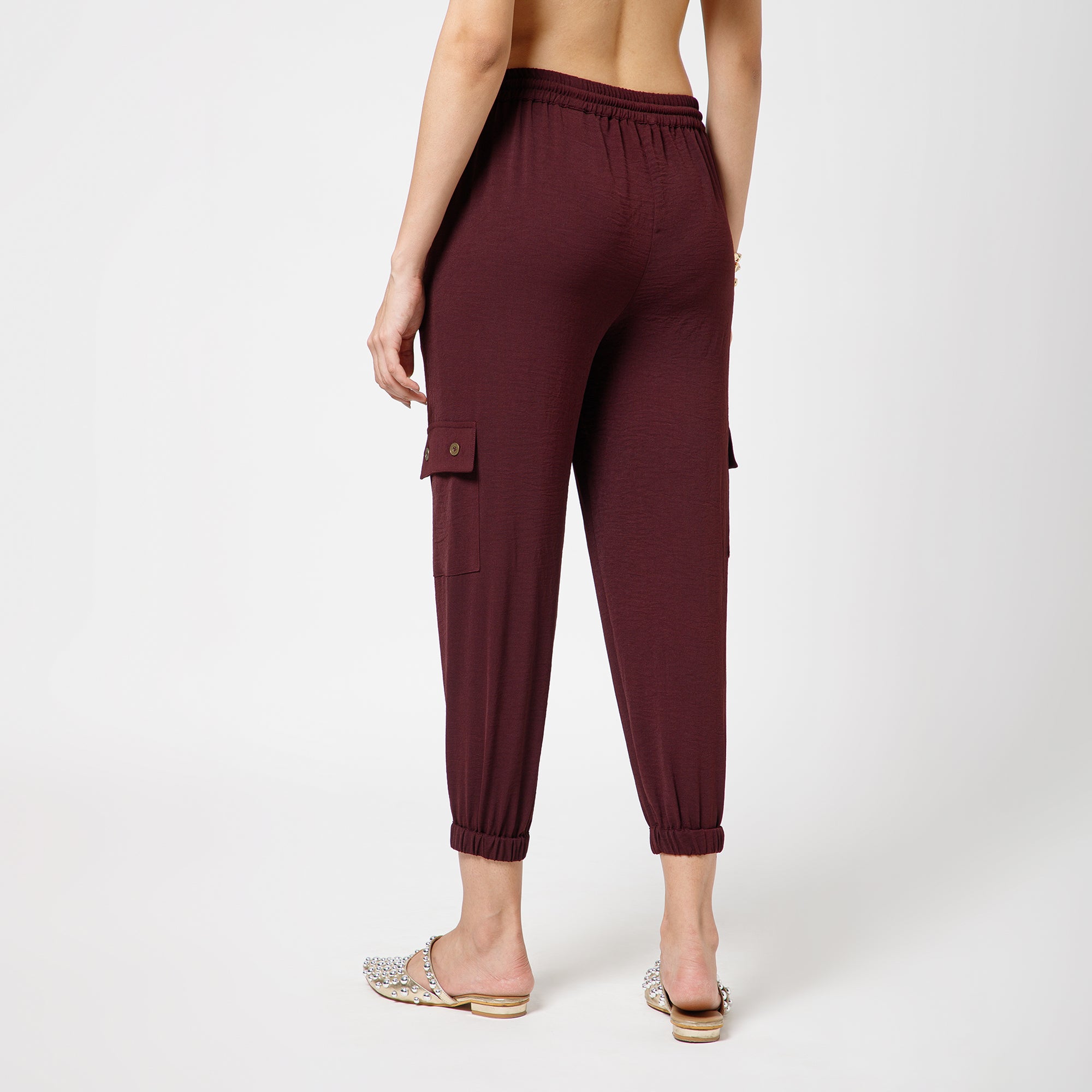 Prune Crepe Pant With Bottom Elastic