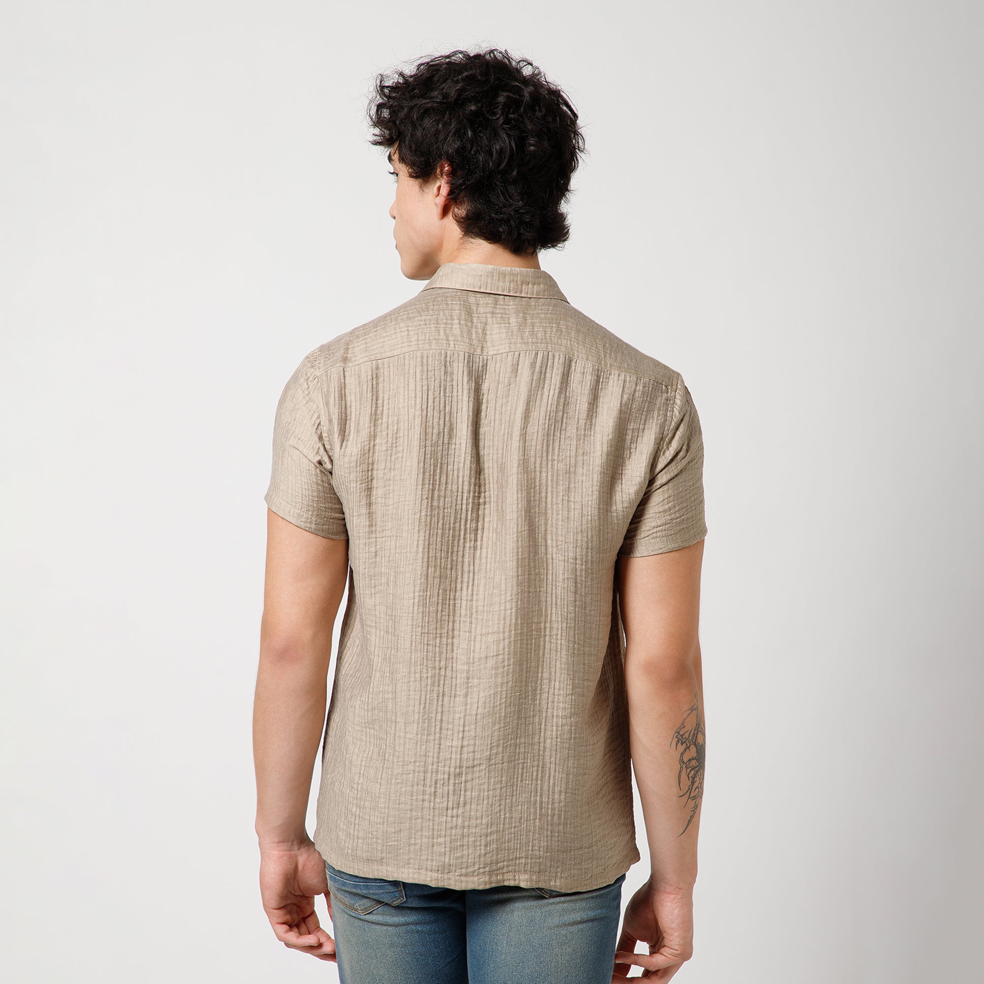 Beige Double Gauze Half Sleeves Shirt