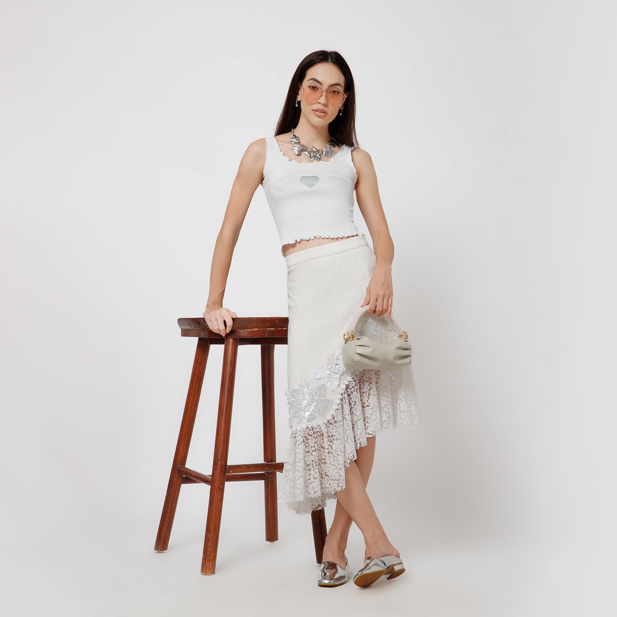 Off White Jute Asymmetrical skirt