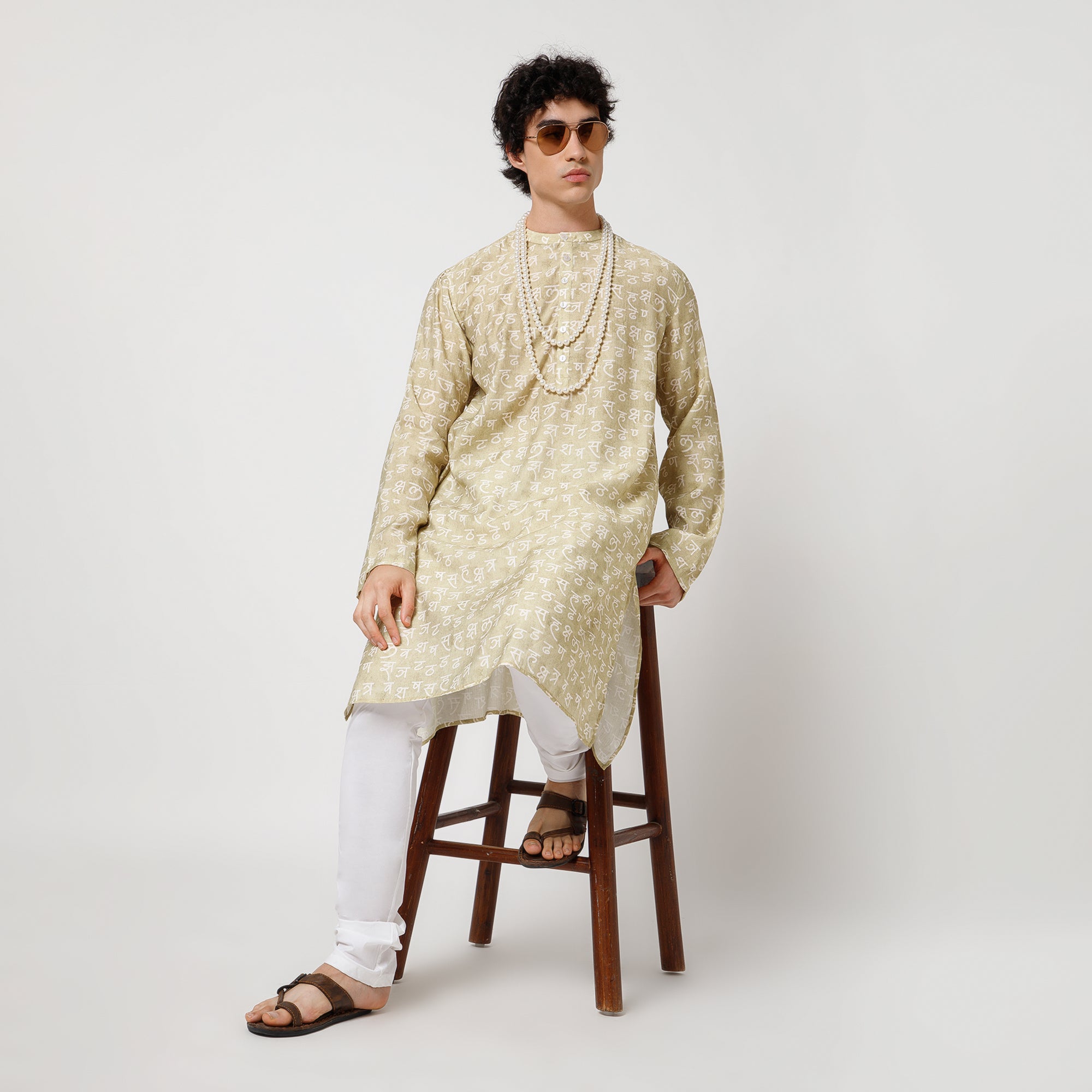 Hindi Print Lime Green Kurta