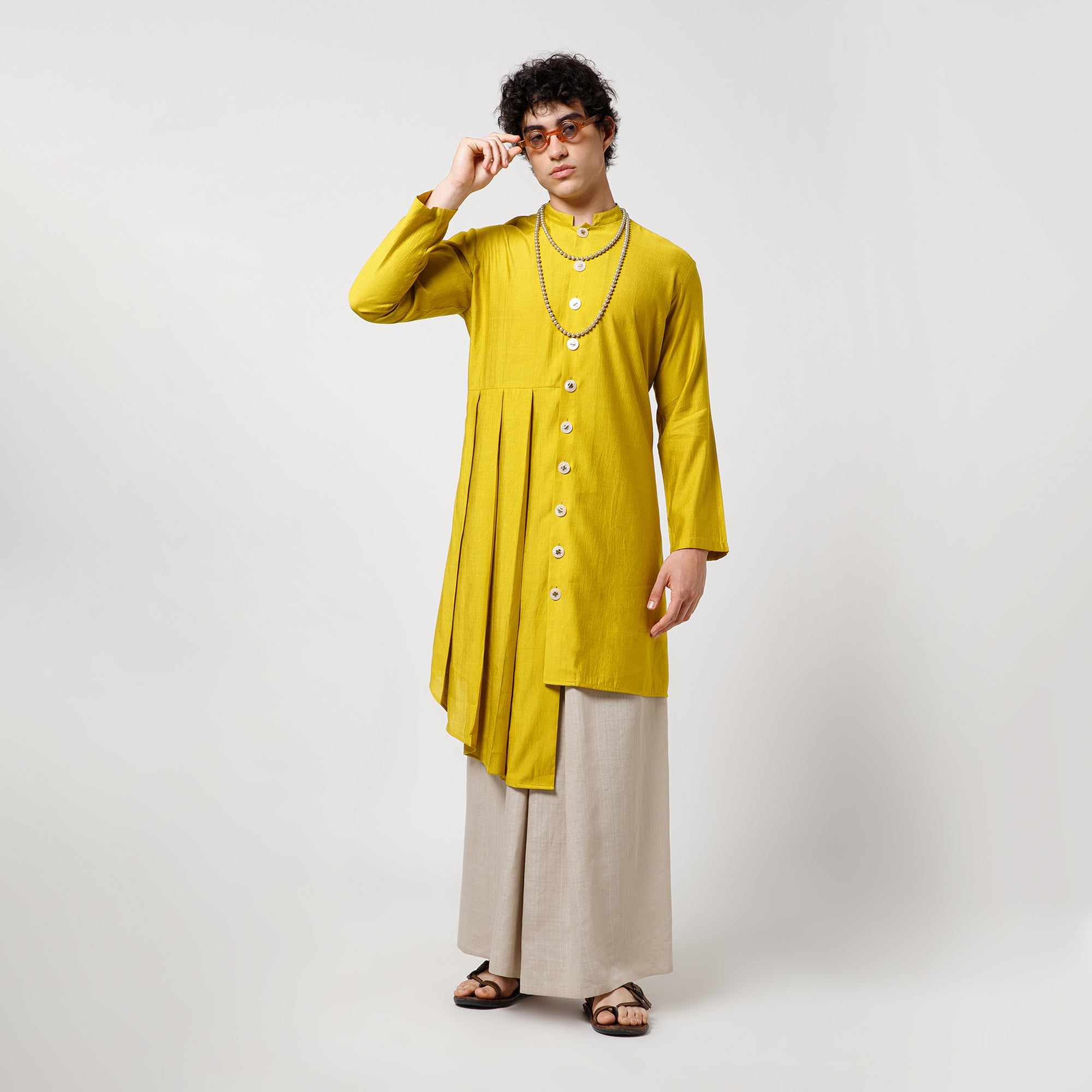 Olive Pleated Kurta