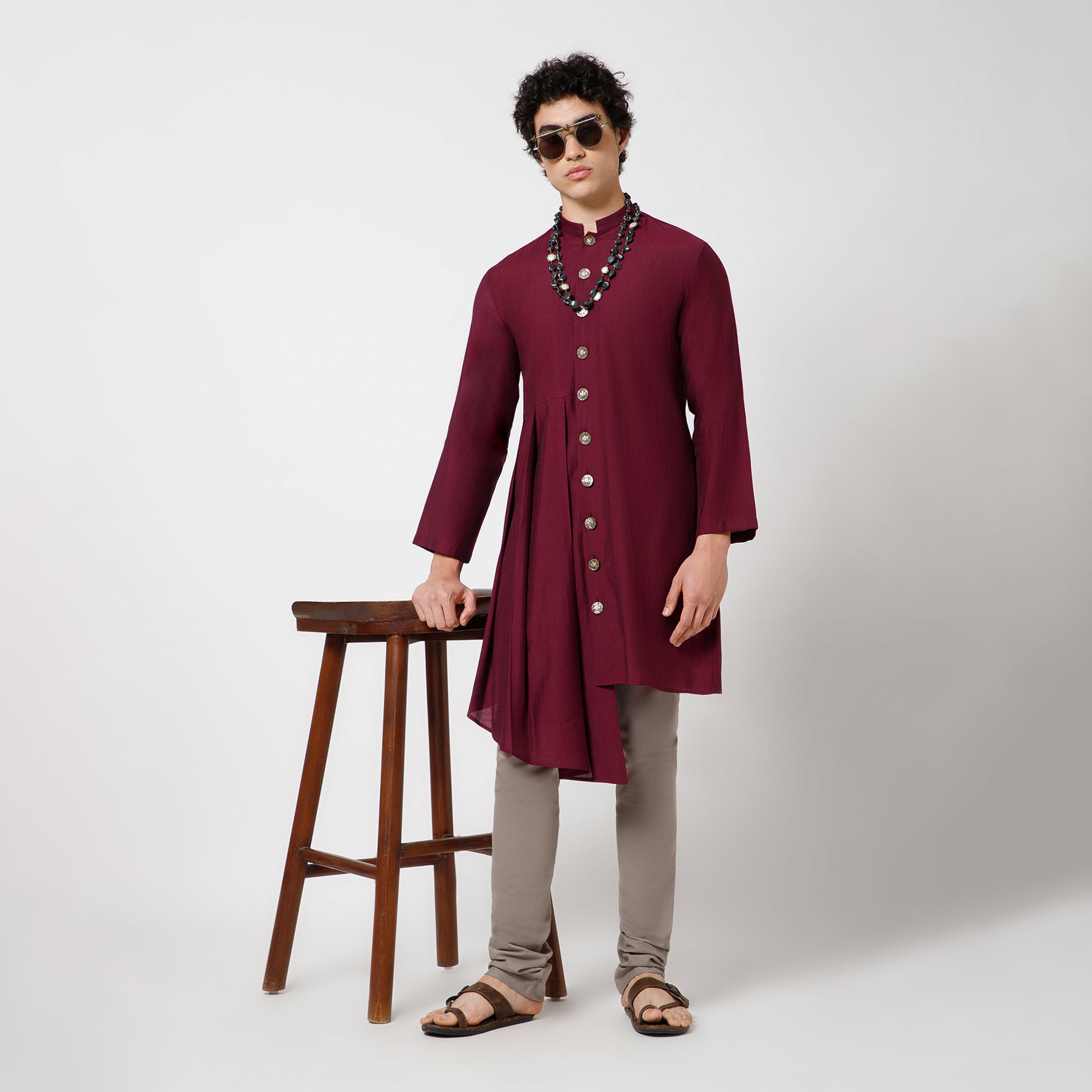 Prune Pleated Kurta