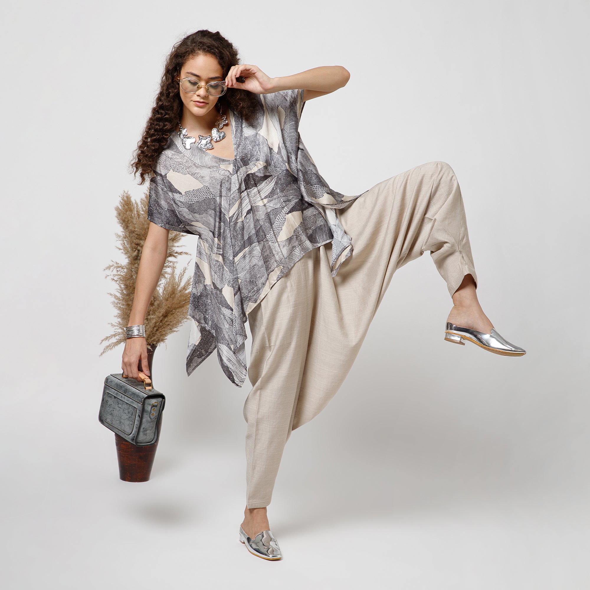 Black Printed Kaftan Top
