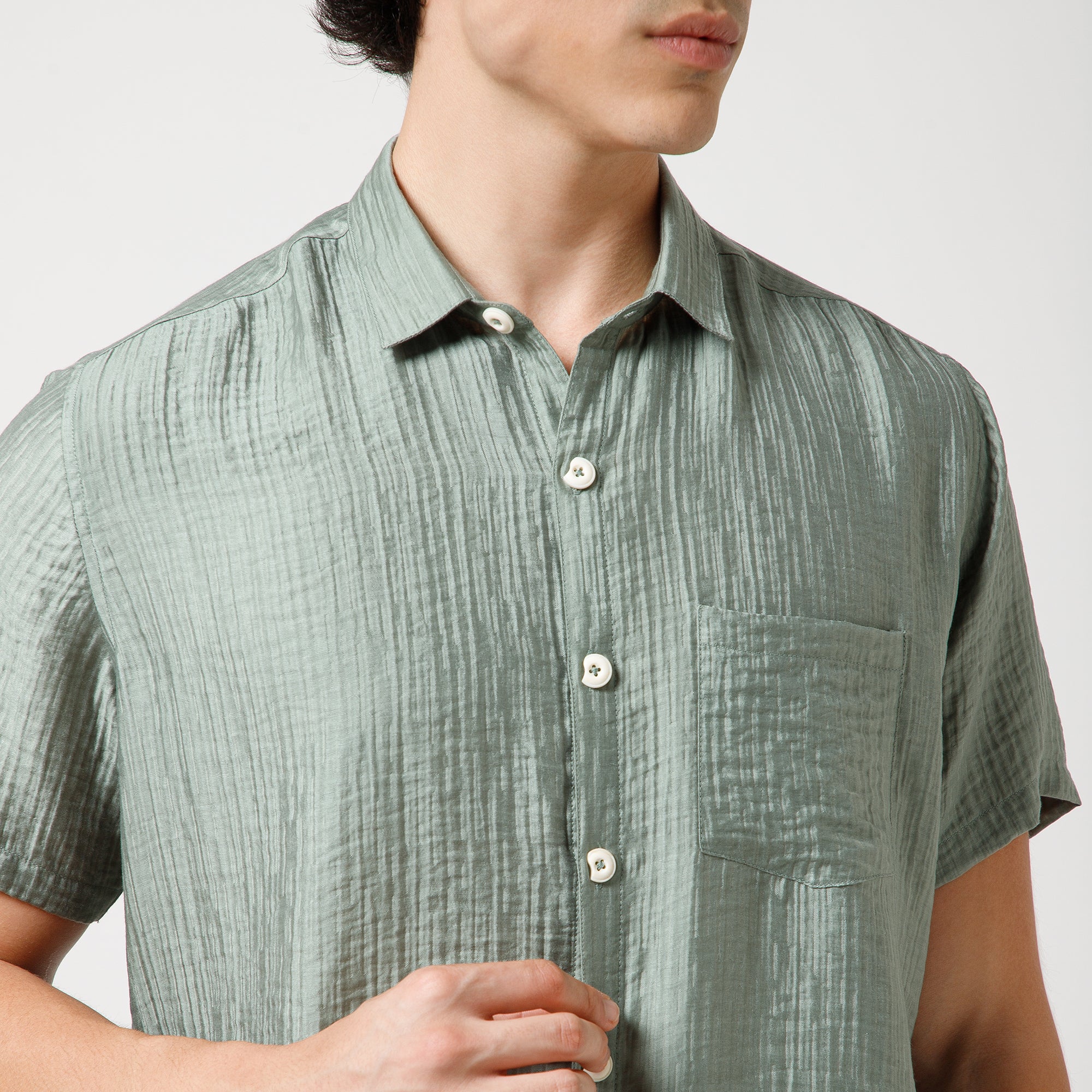 Green Double Gauze Half Sleeves Shirt