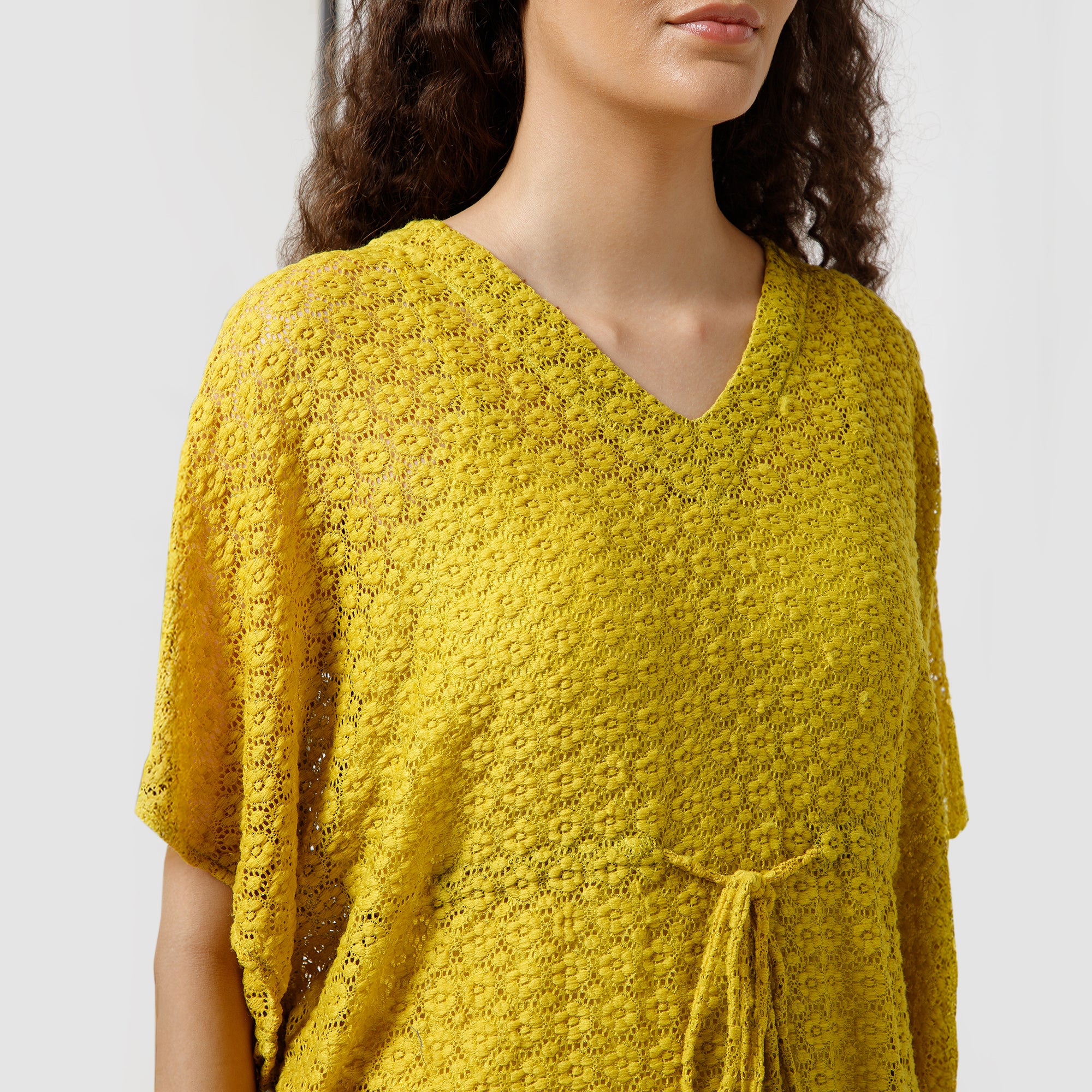 Olive Lace Fabric Kaftan With Spaghetti