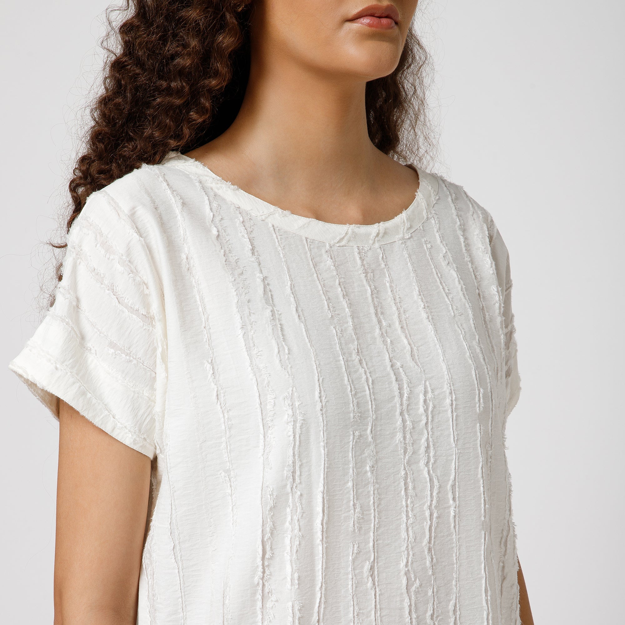 Off White Patch Textured Kurta