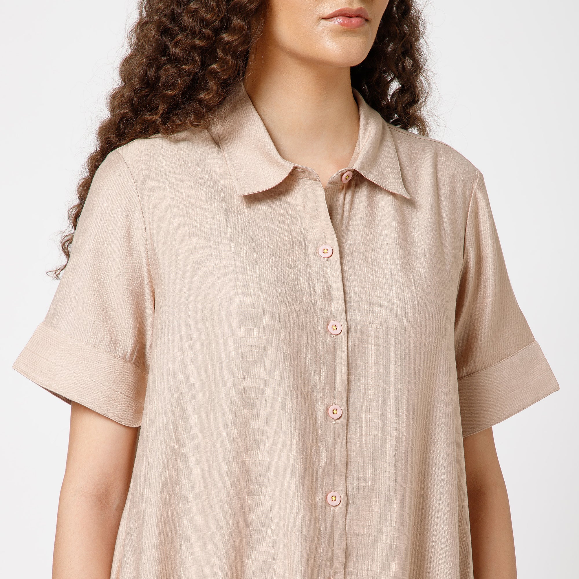 Beige Dress With Butterfly Embroidery