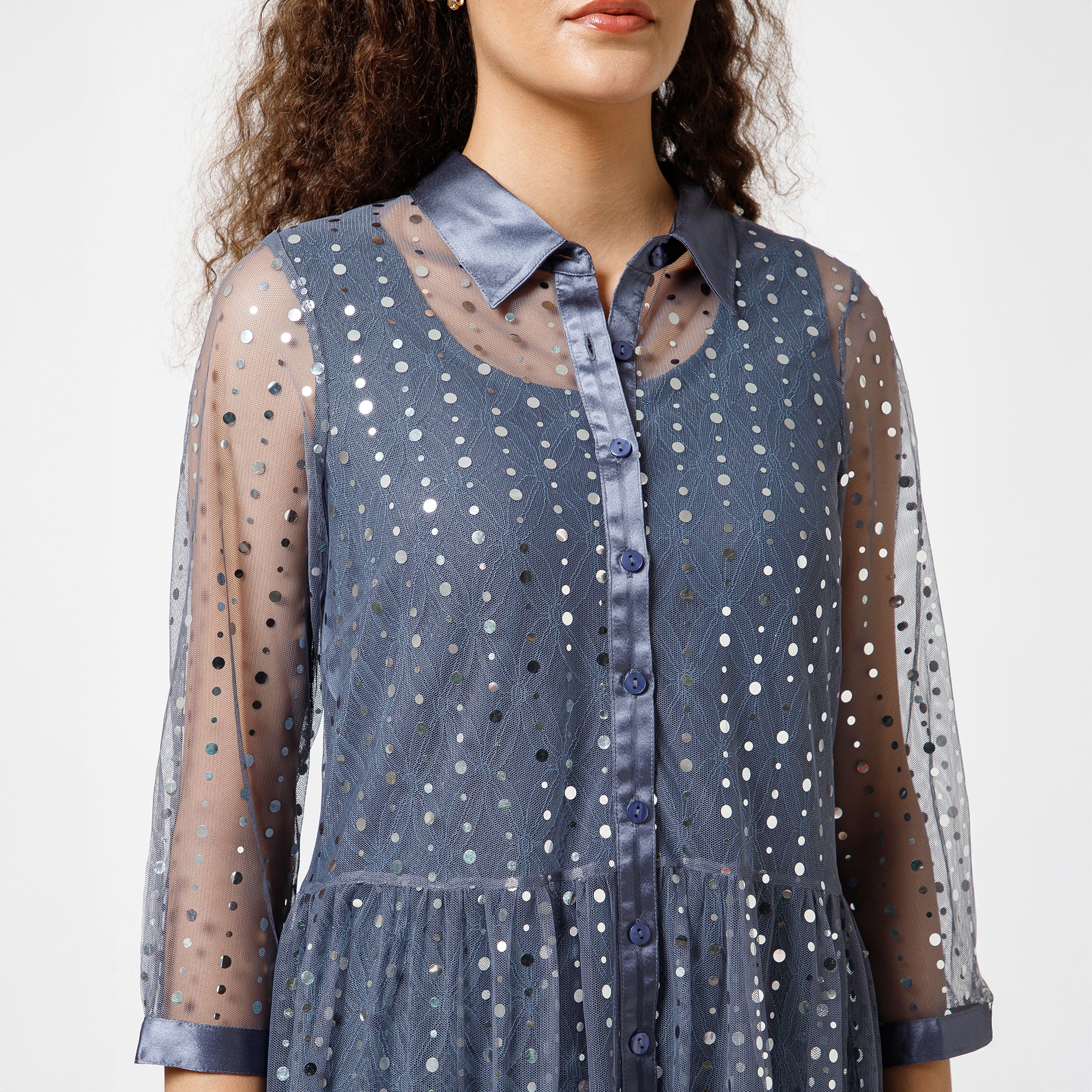 Stone Blue Tunic With Mirror Sequence