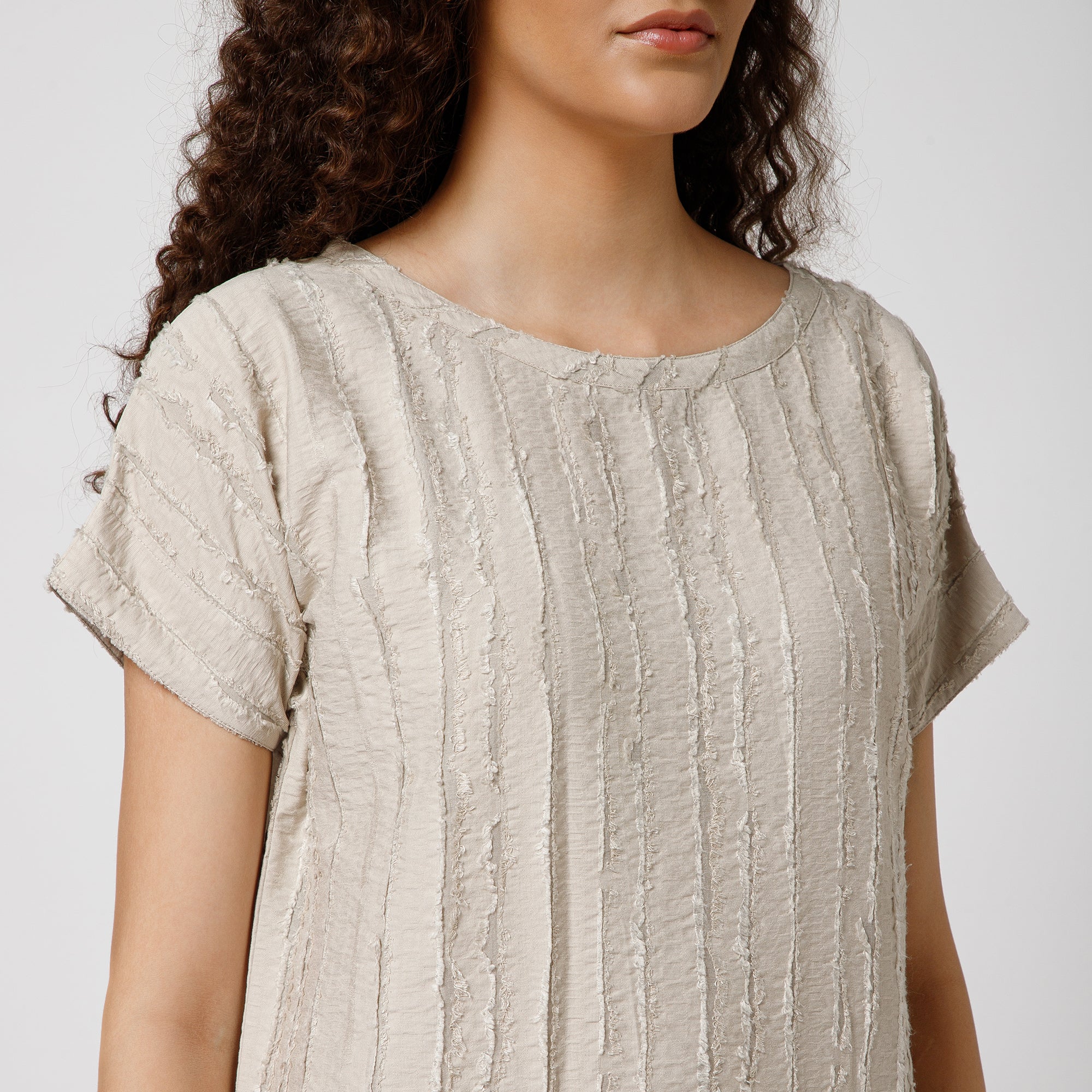 Beige Patch Textured Kurta
