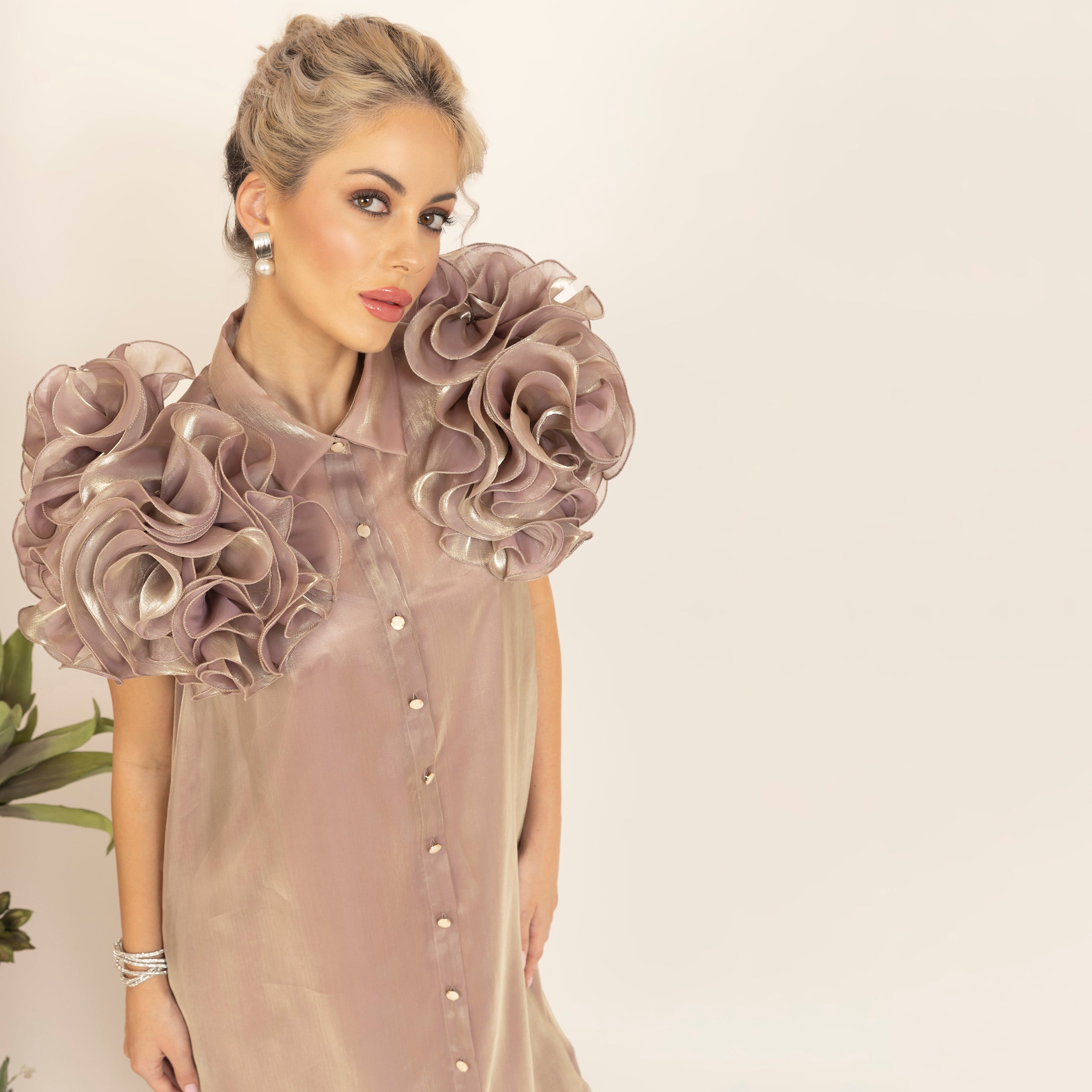Beige Flower Satin Organza Jacket-1