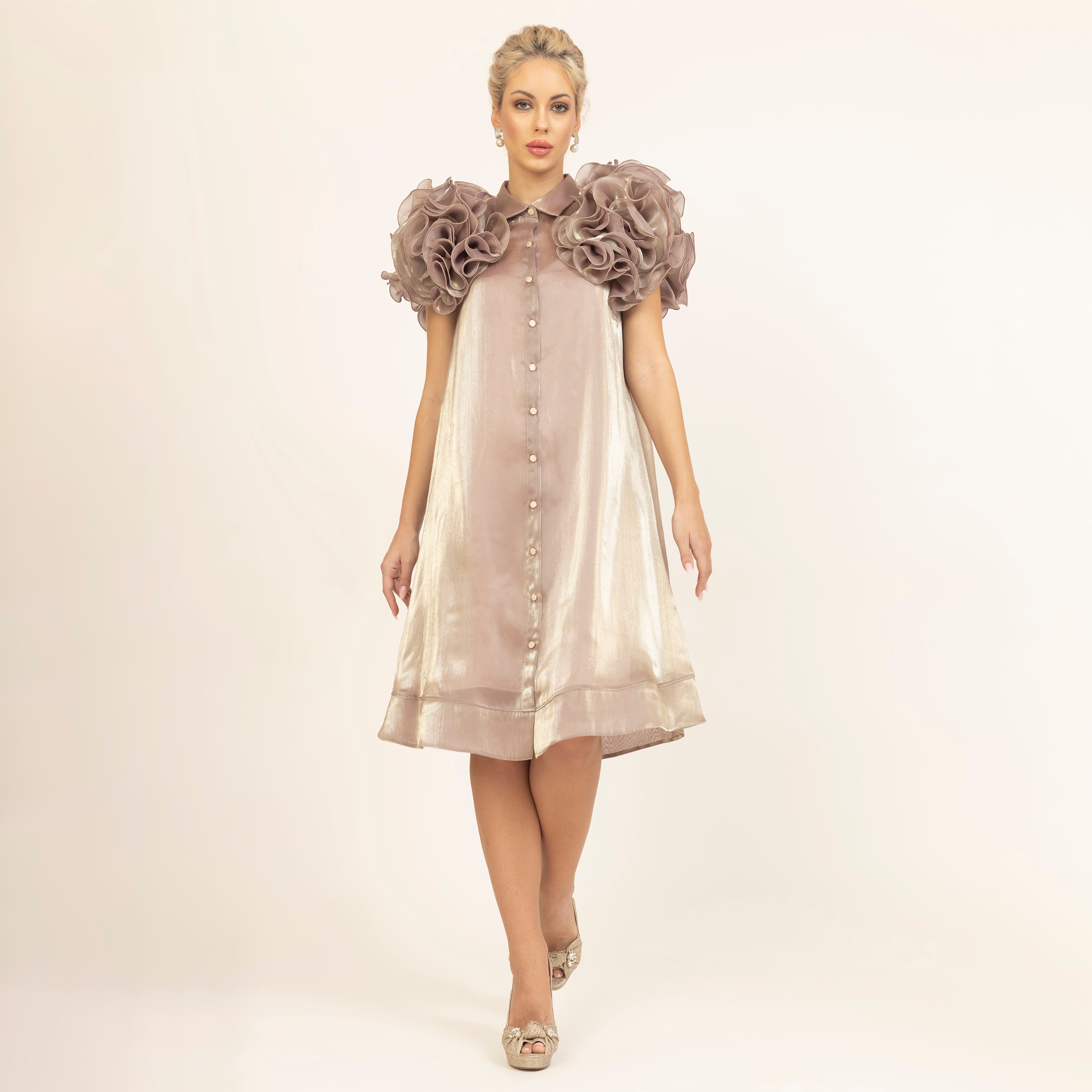 Beige Flower Satin Organza Jacket