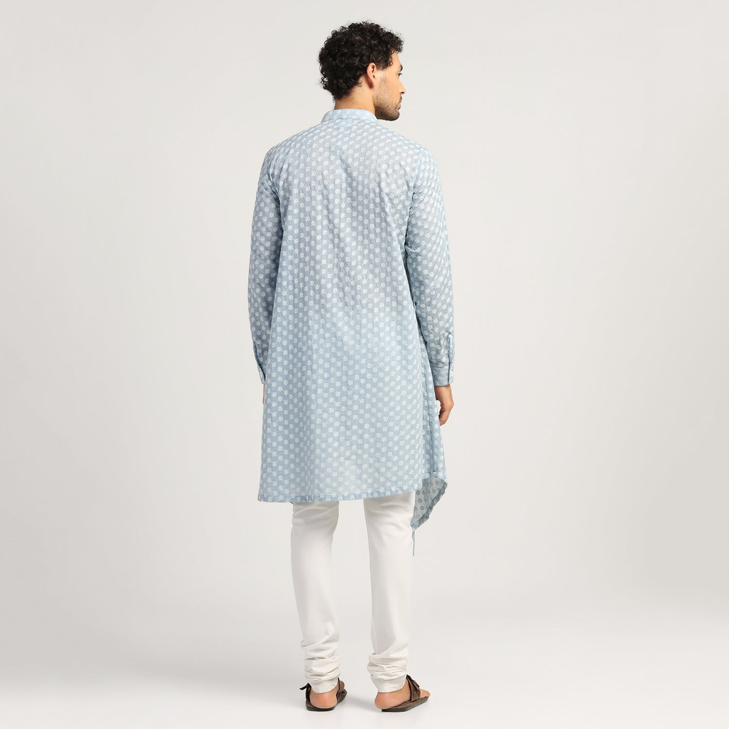 Buy Blue Angrakha Kurta for Men-5